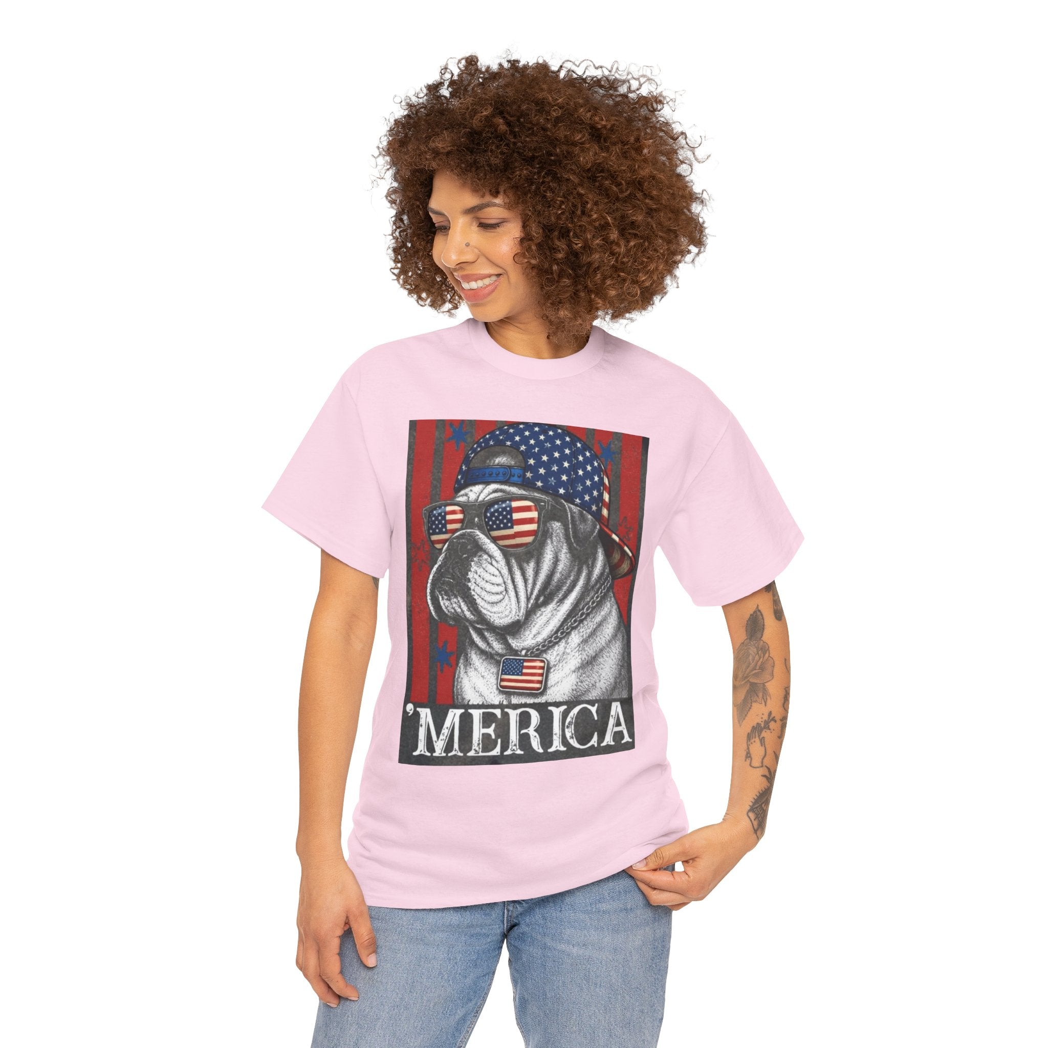 'Merica Bulldog T-Shirt — Patriotic American Flag Tee for Fourth of July