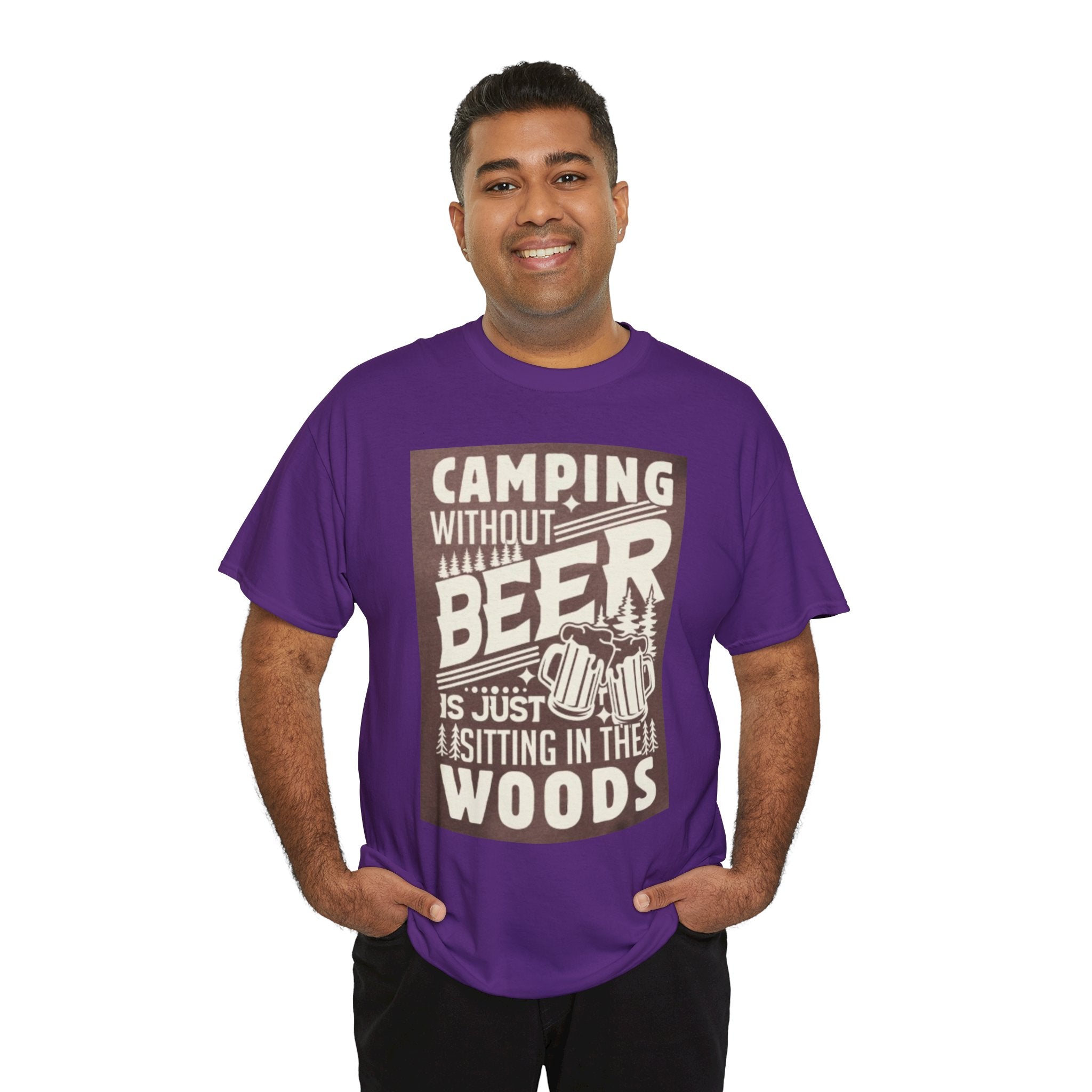 Camping Beer T-Shirt — "Camping Without Beer Is Just Sitting in the Woods" Outdoor Campfire Tee