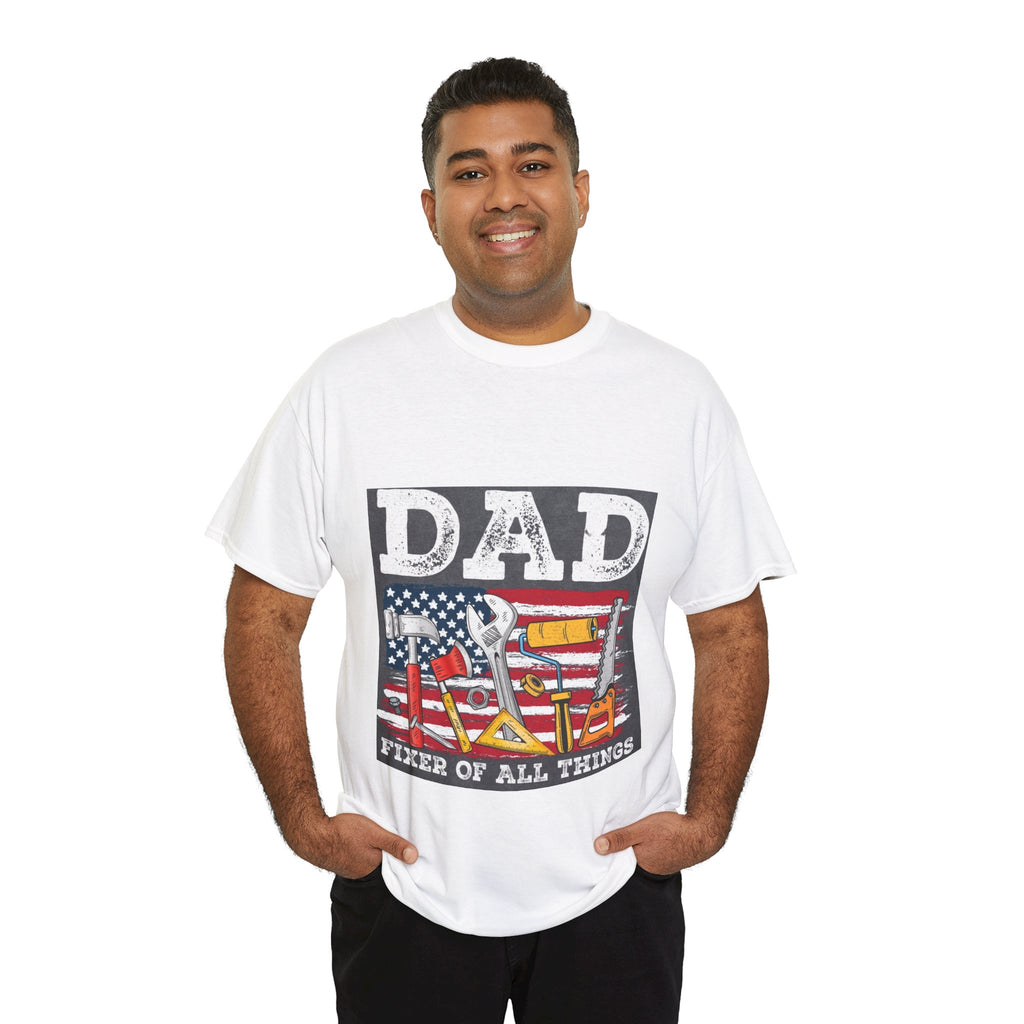 Dad Fixer Of All Things T-Shirt — American Flag Tool Graphic Tee for Fathers