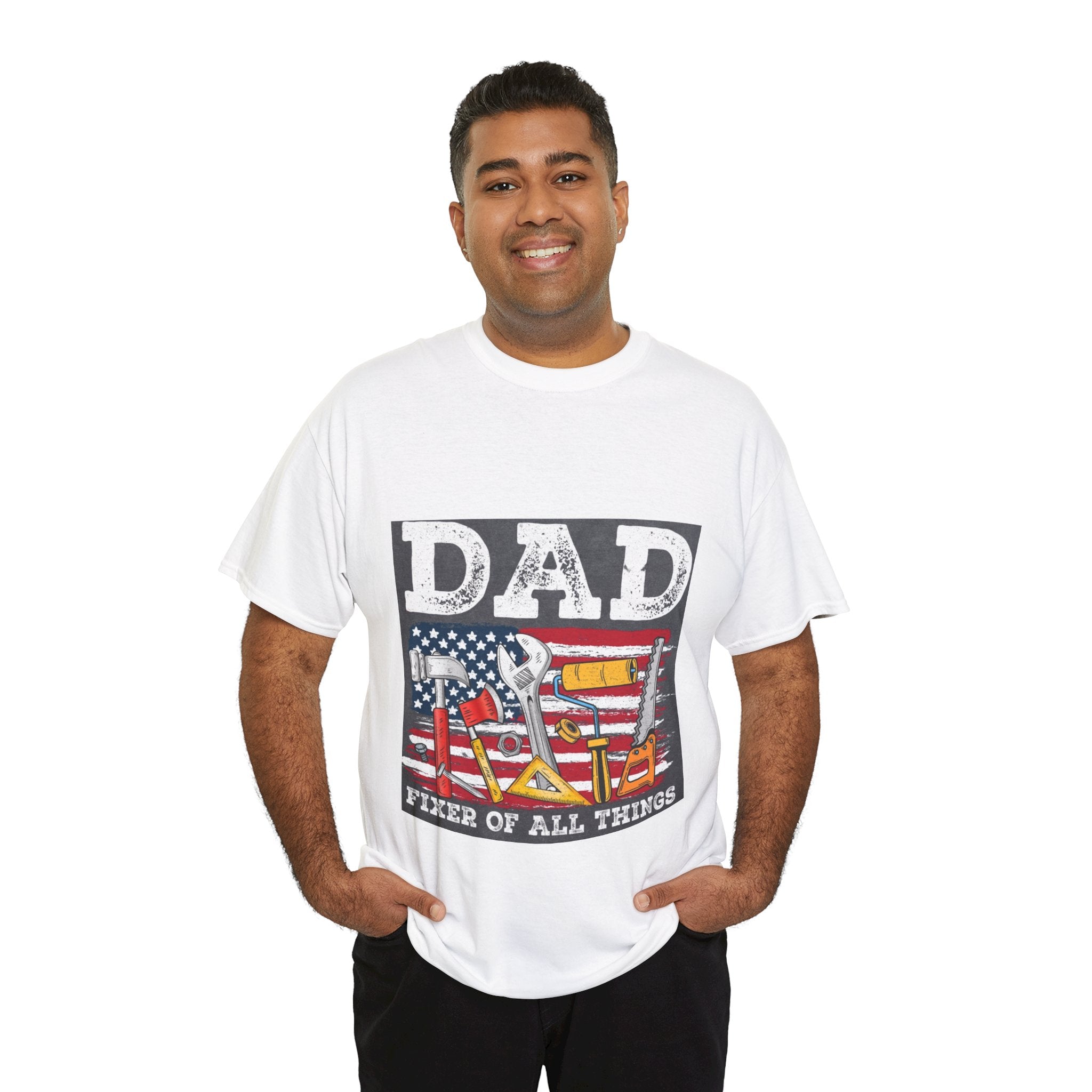 Dad Fixer Of All Things T-Shirt — American Flag Tool Graphic Tee for Fathers