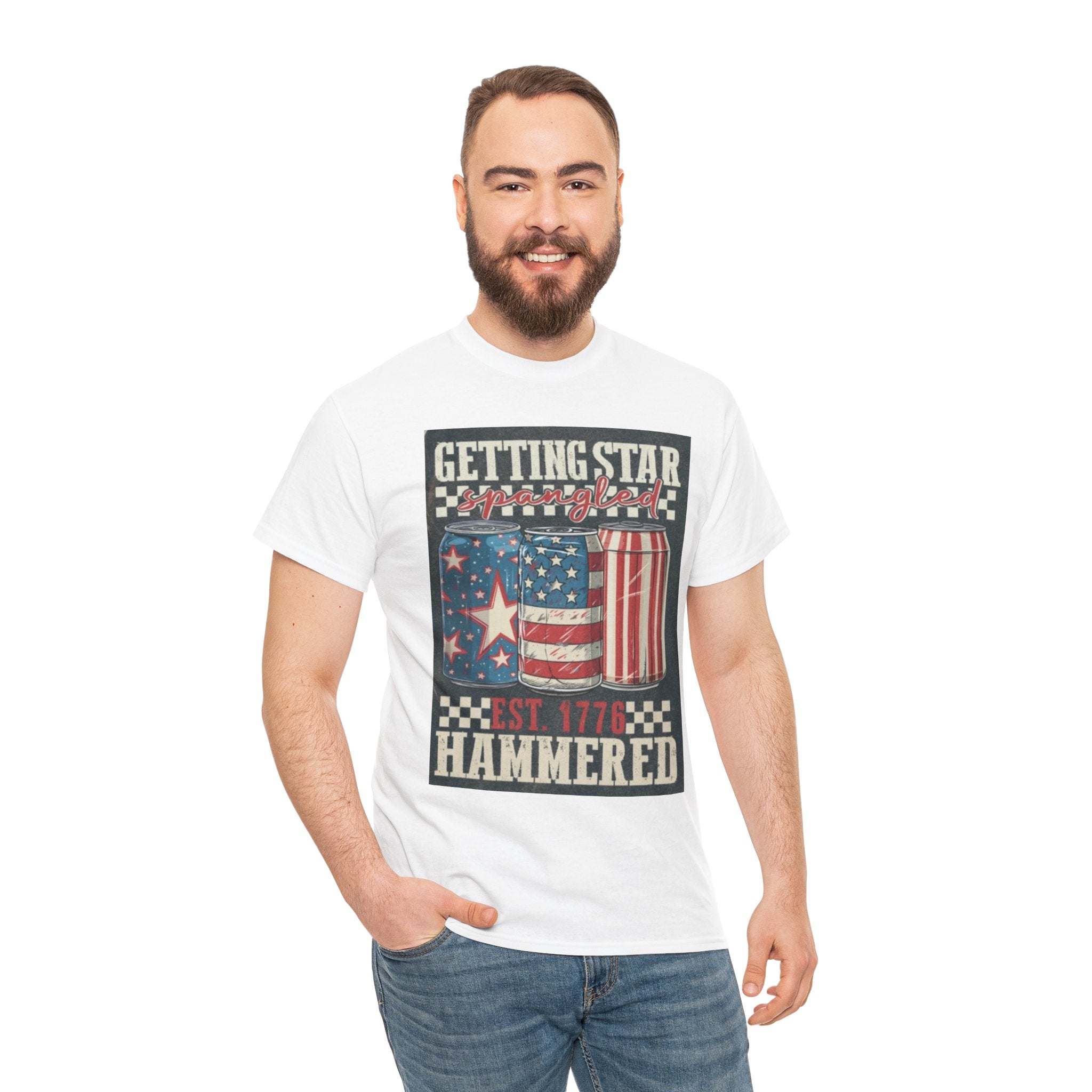 Getting Star Hammered Tee — Patriotic 4th of July Beer Can T-Shirt (Est. 1776)