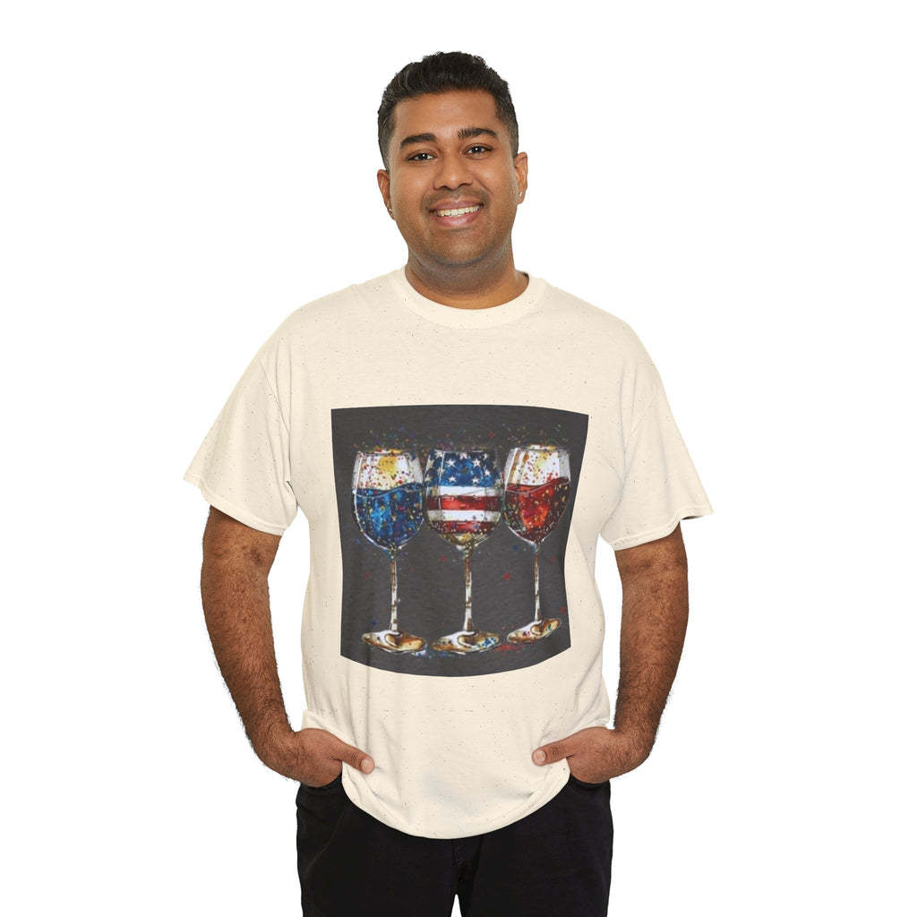 Wine Glasses with American Flag Design Tee