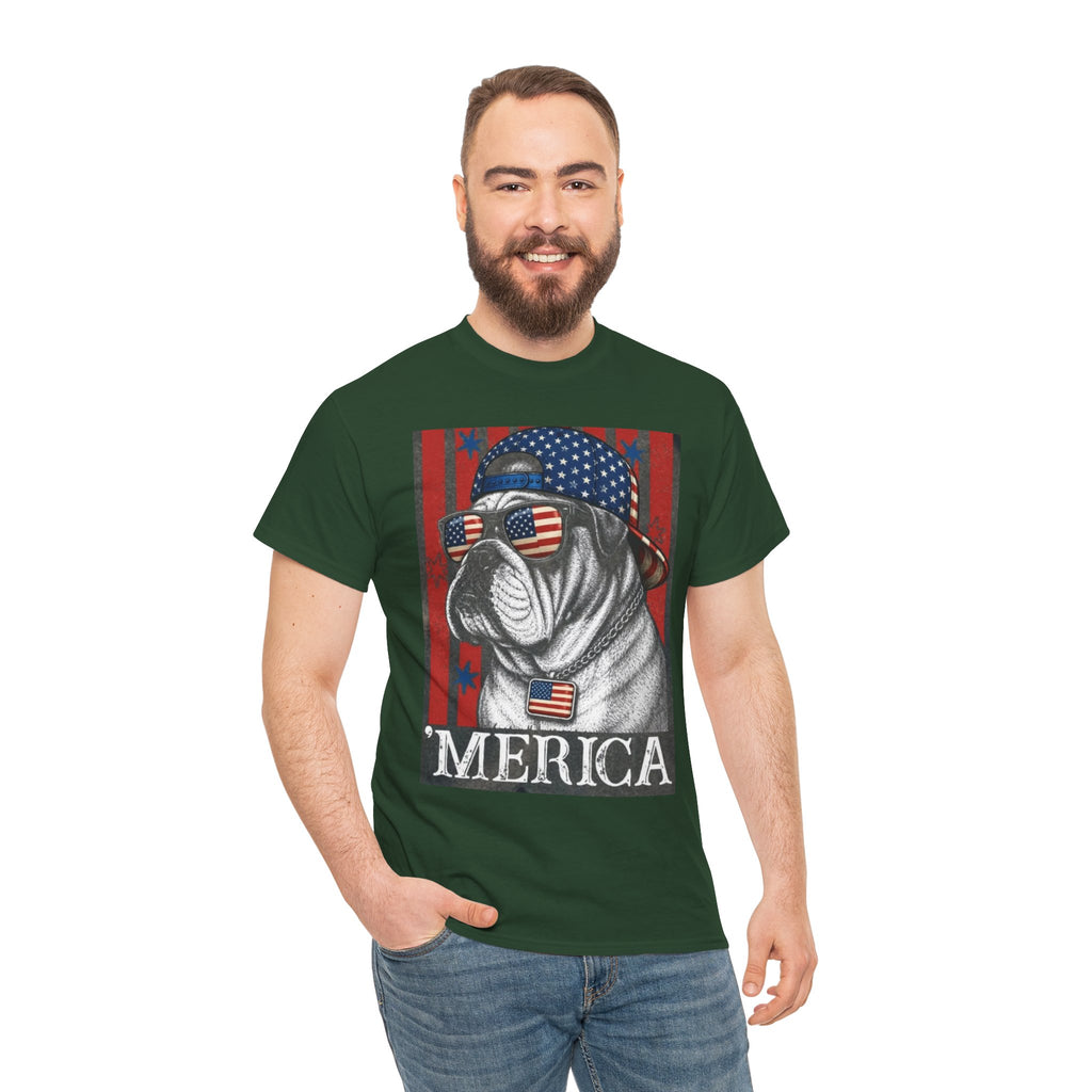 'Merica Bulldog T-Shirt — Patriotic American Flag Tee for Fourth of July