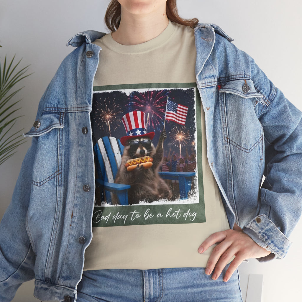 Patriotic Uncle Sam Bear T-Shirt — 'God Spares Us to Be a Hot Dog' 4th of July Tee
