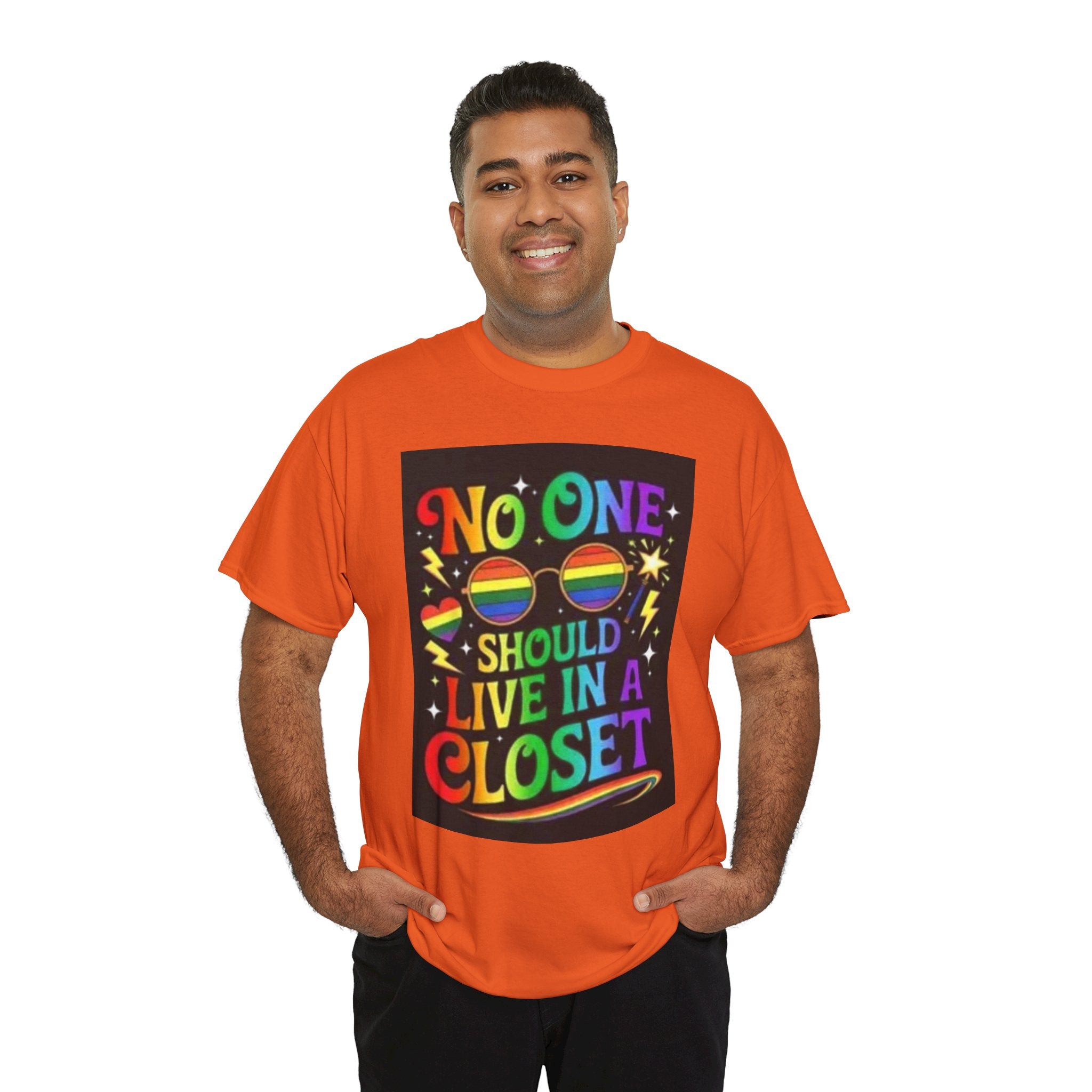 T‑Shirt — "No One Should Live in a Closet" Rainbow Pride Tee