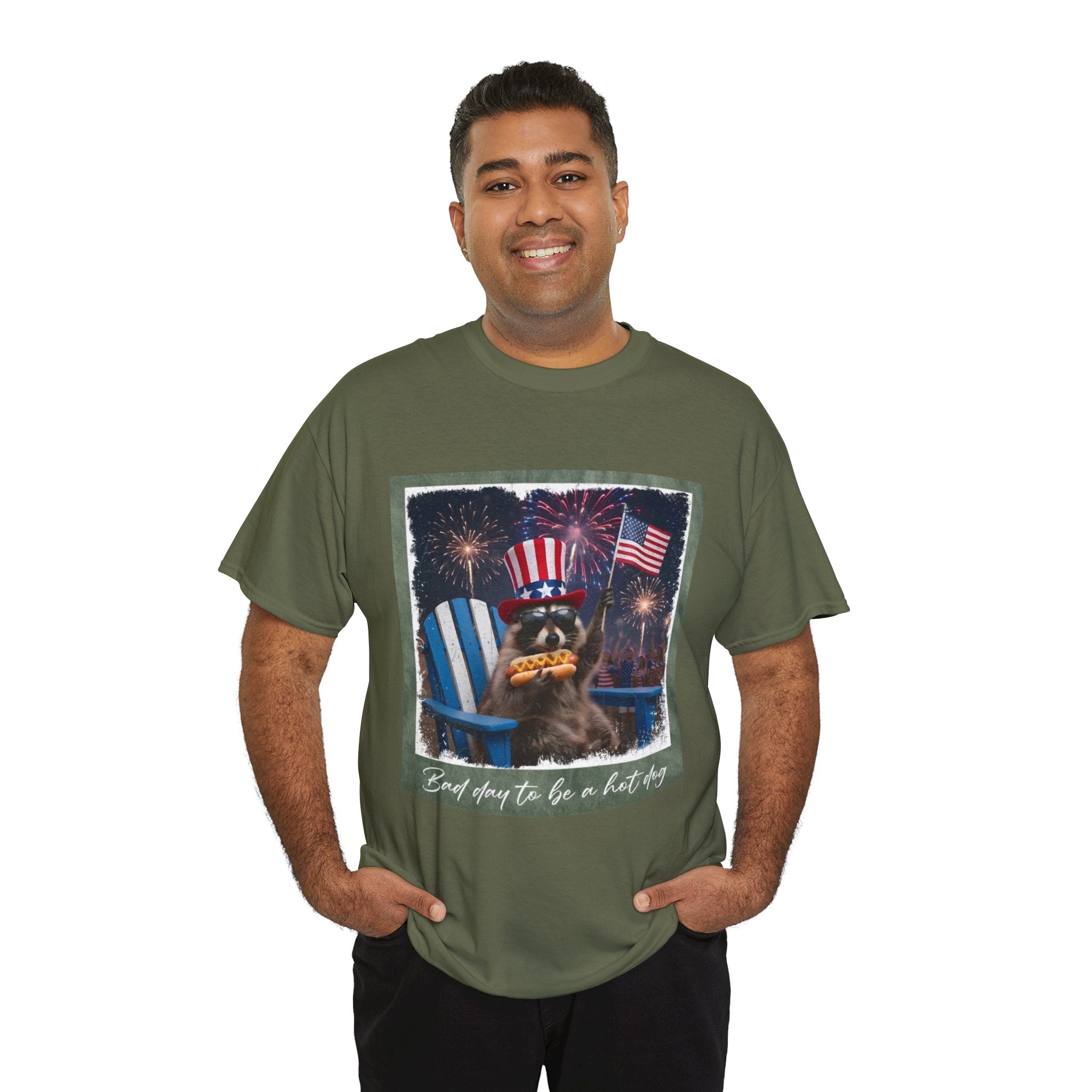 Patriotic Uncle Sam Bear T-Shirt — 'God Spares Us to Be a Hot Dog' 4th of July Tee