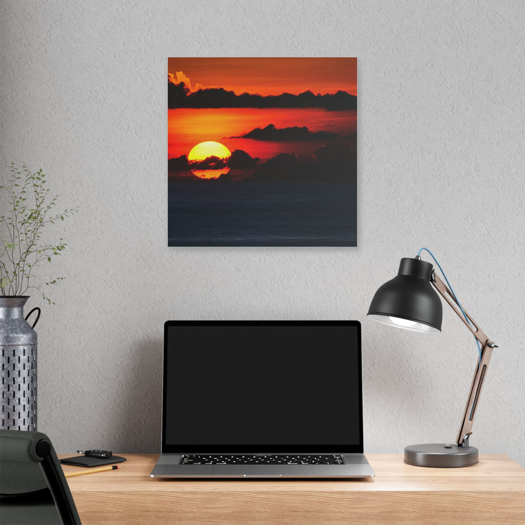 Sunset Ocean Canvas Print — Dramatic Red Sunset Wall Art