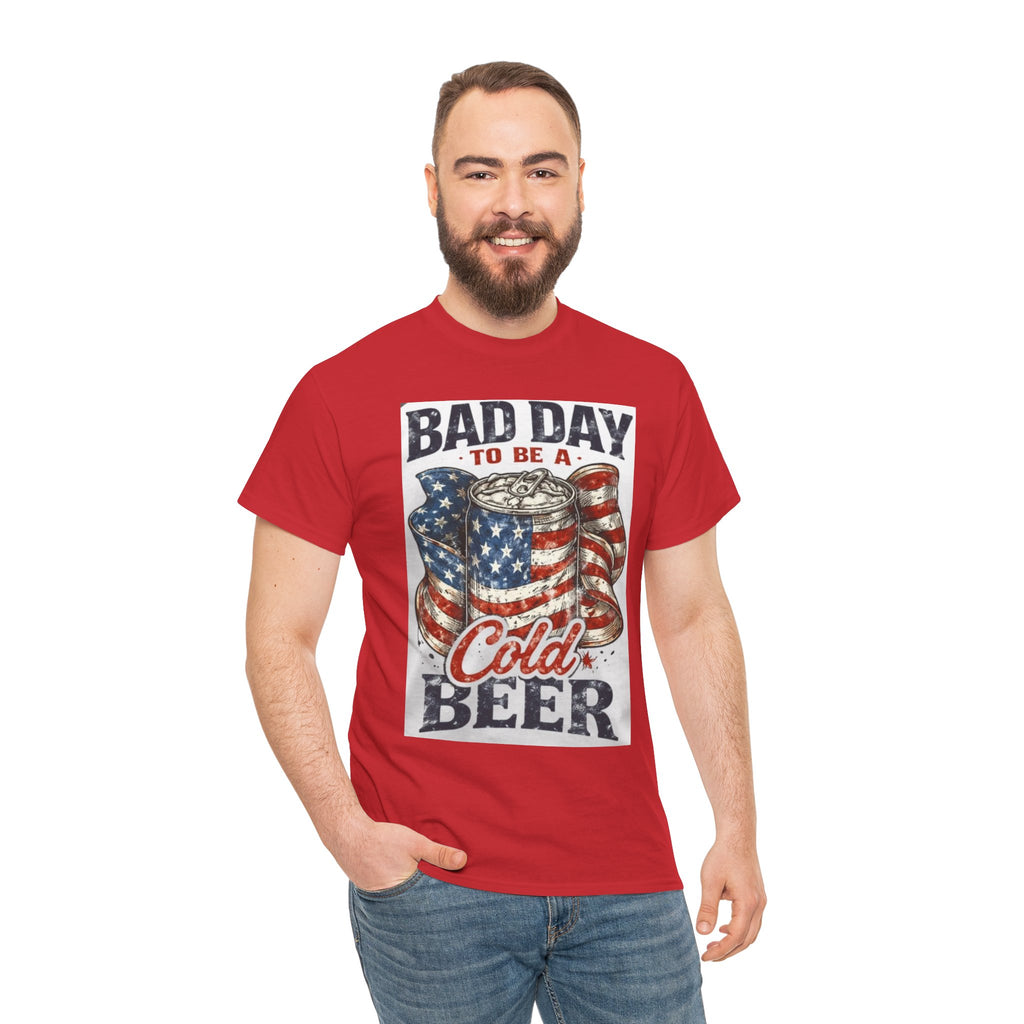 Bad Day to Be a Cold Beer T-Shirt — American Flag Beer Can Graphic Tee
