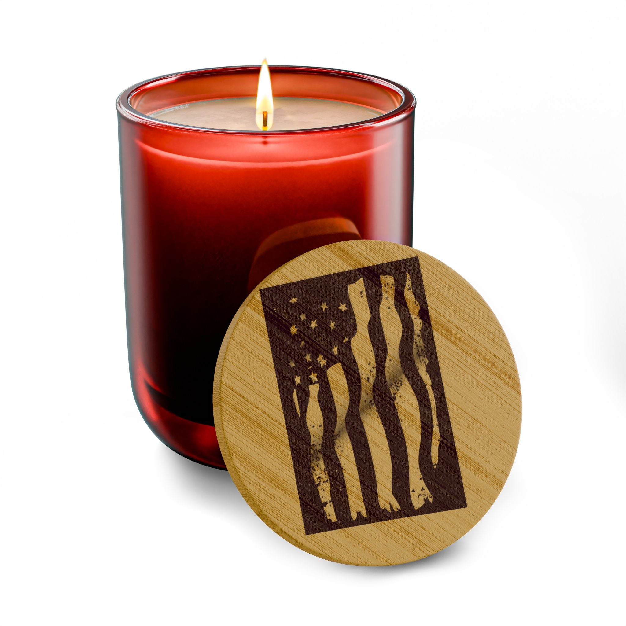 Engraved American Flag Soy Candle — 14oz Scented Candle with Bamboo Lid