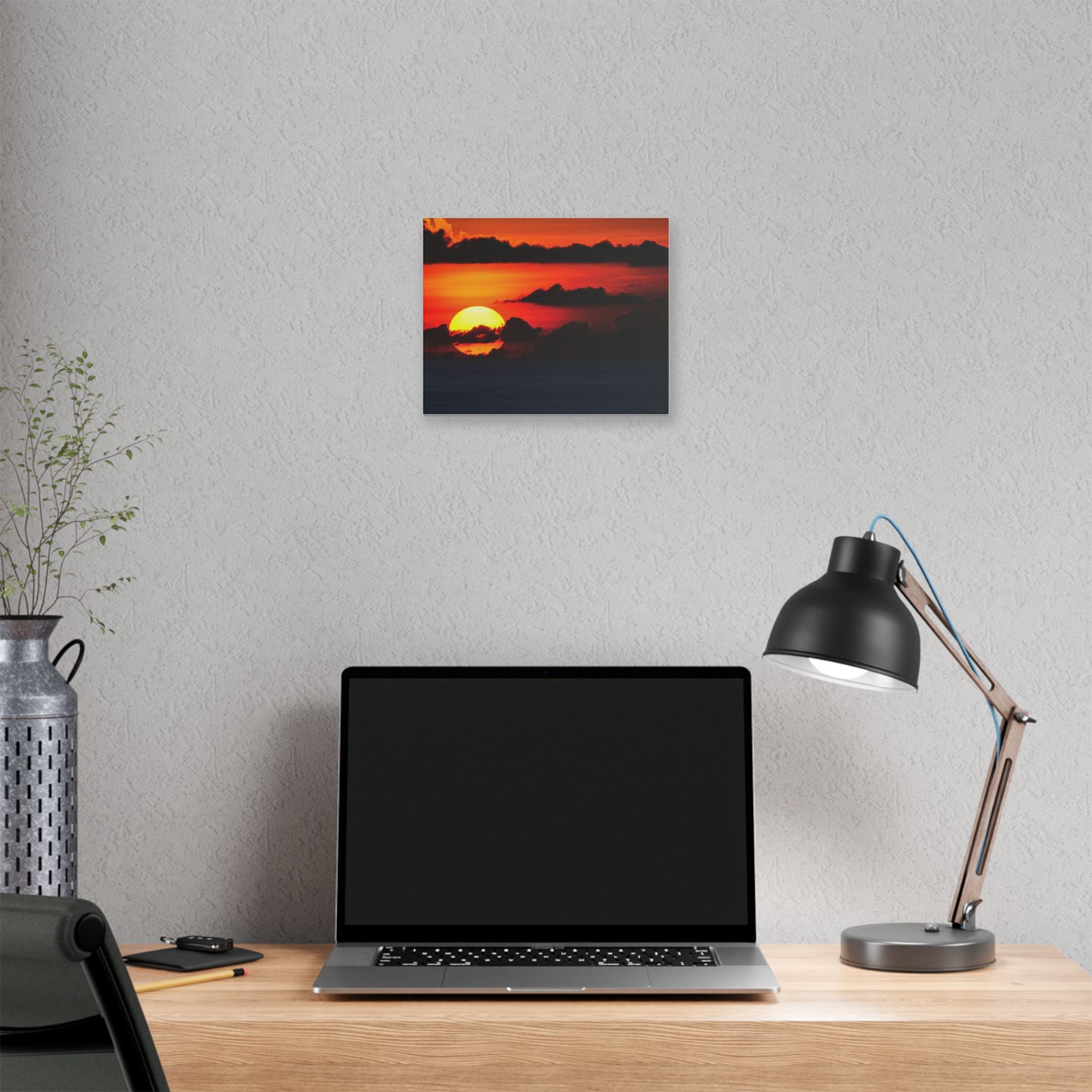Sunset Ocean Canvas Print — Dramatic Red Sunset Wall Art