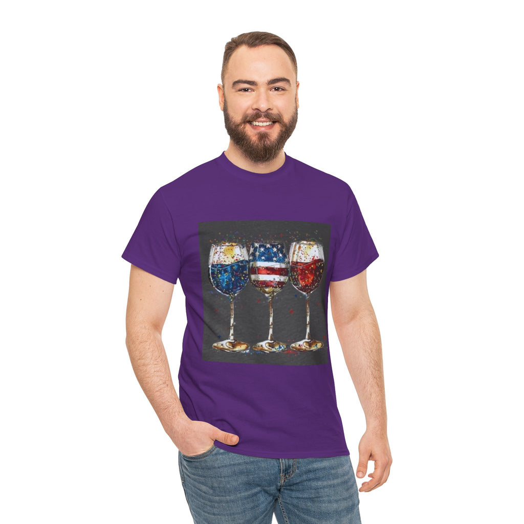 Wine Glasses with American Flag Design Tee