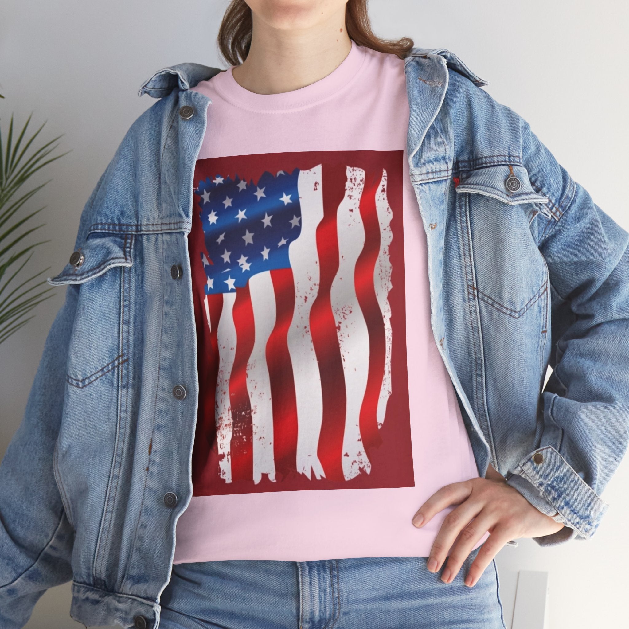 American Flag Graphic Tee — Distressed Wavy Stars & Stripes