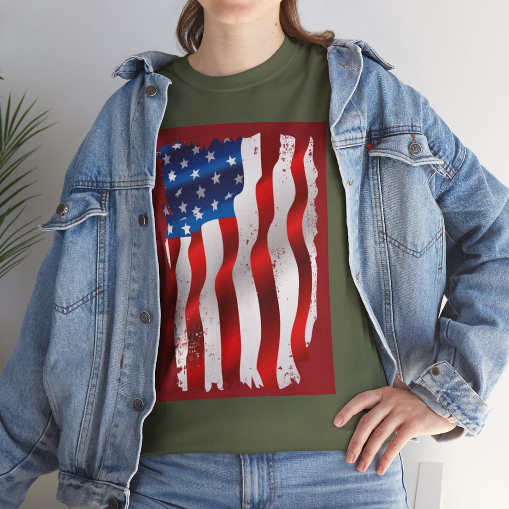 American Flag Graphic Tee — Distressed Wavy Stars & Stripes