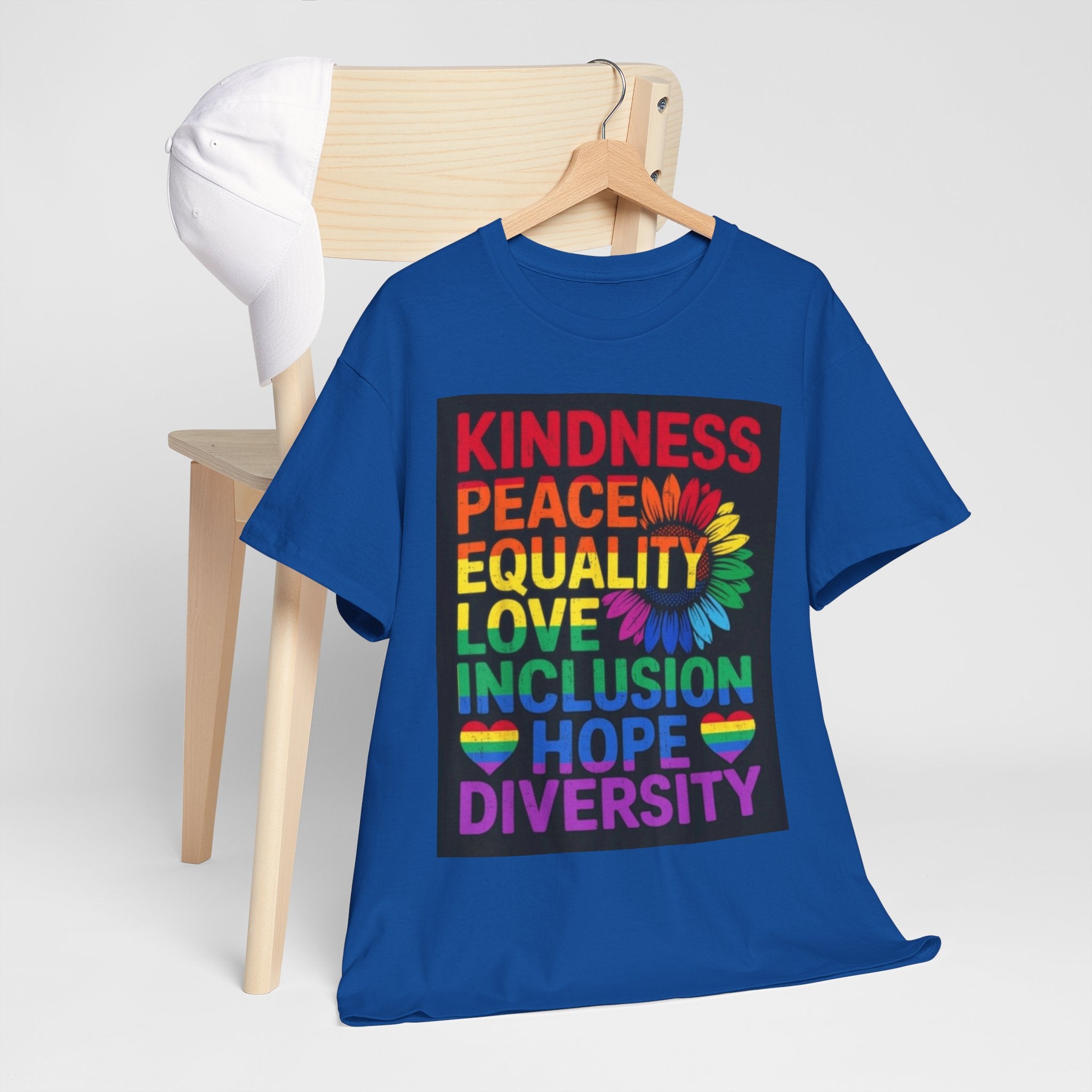 Kindness Peace Equality Rainbow T-Shirt — Pride Inclusion & Diversity Tee