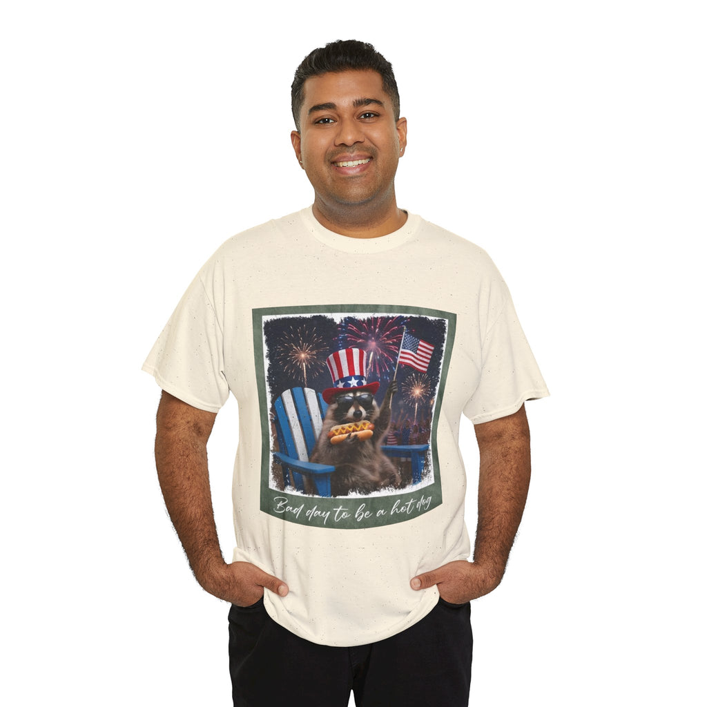 Patriotic Uncle Sam Bear T-Shirt — 'God Spares Us to Be a Hot Dog' 4th of July Tee