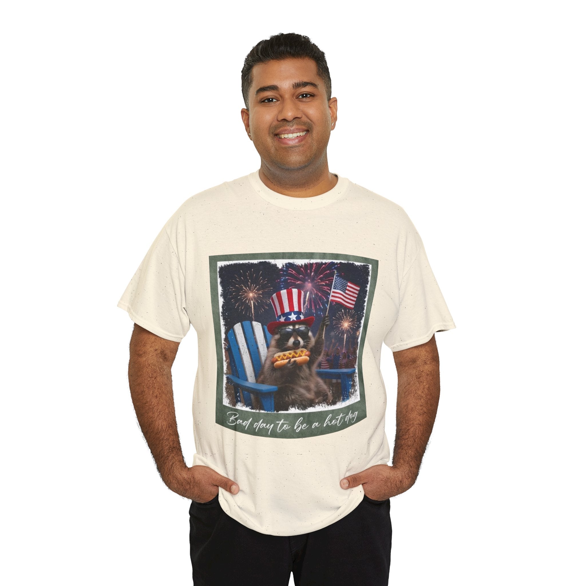 Patriotic Uncle Sam Bear T-Shirt — 'God Spares Us to Be a Hot Dog' 4th of July Tee