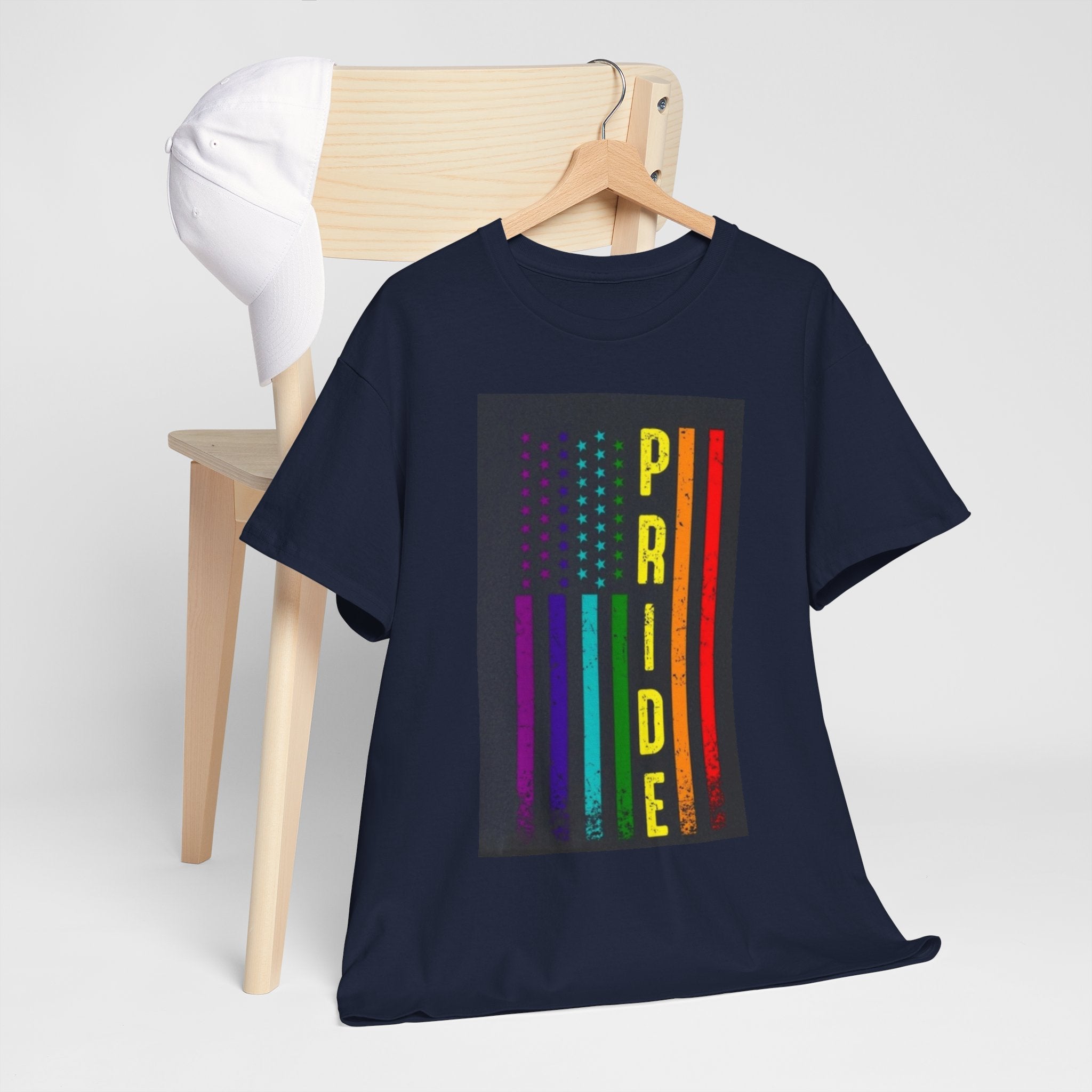 Pride Rainbow Flag Tee — Vertical "PRIDE" Graphic T-Shirt