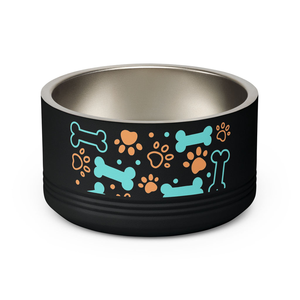 Dog Bone & Paw Print Pet Bowl — 18oz Stainless Steel Dog Food Dish