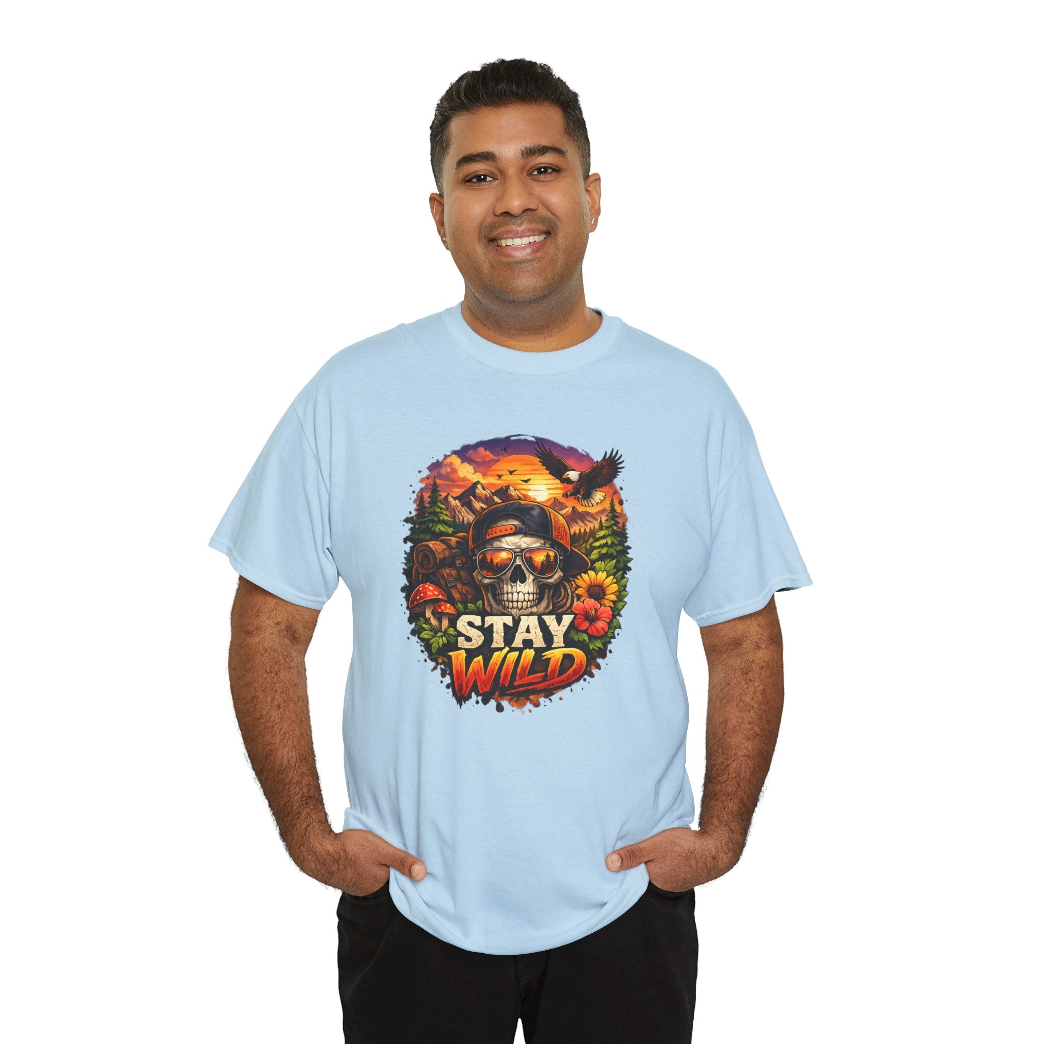 Stay Wild Skull Tee — Vintage Sunset Skull & Sunflower Graphic T-Shirt
