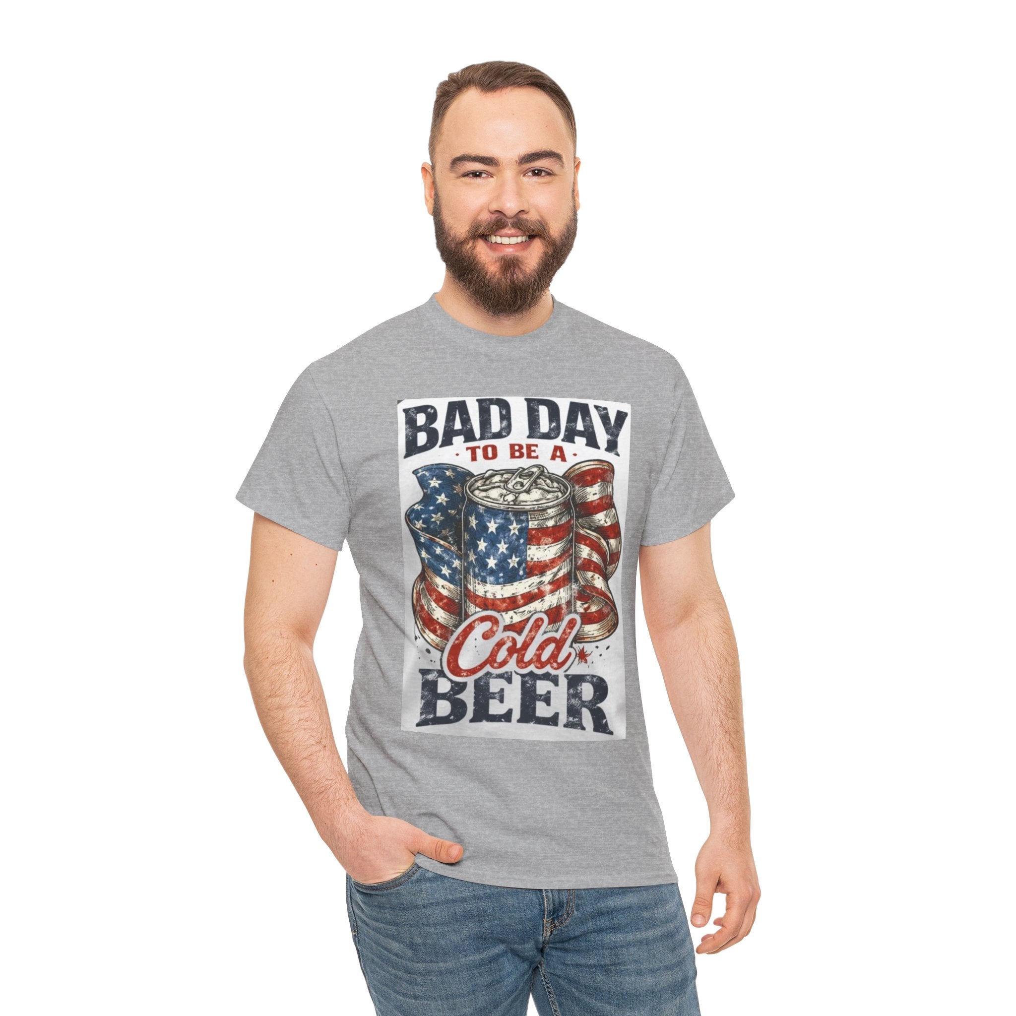 Bad Day to Be a Cold Beer T-Shirt — American Flag Beer Can Graphic Tee