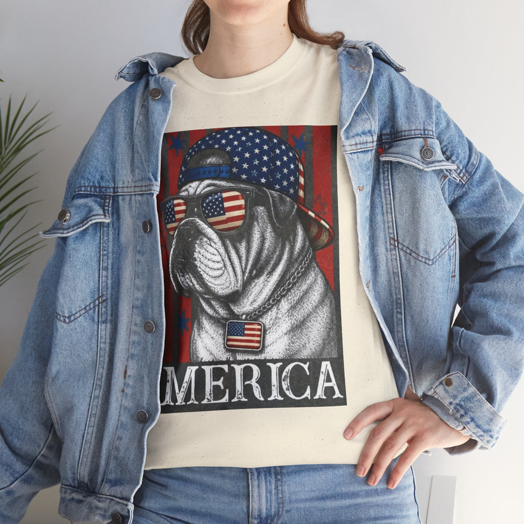 'Merica Bulldog T-Shirt — Patriotic American Flag Tee for Fourth of July