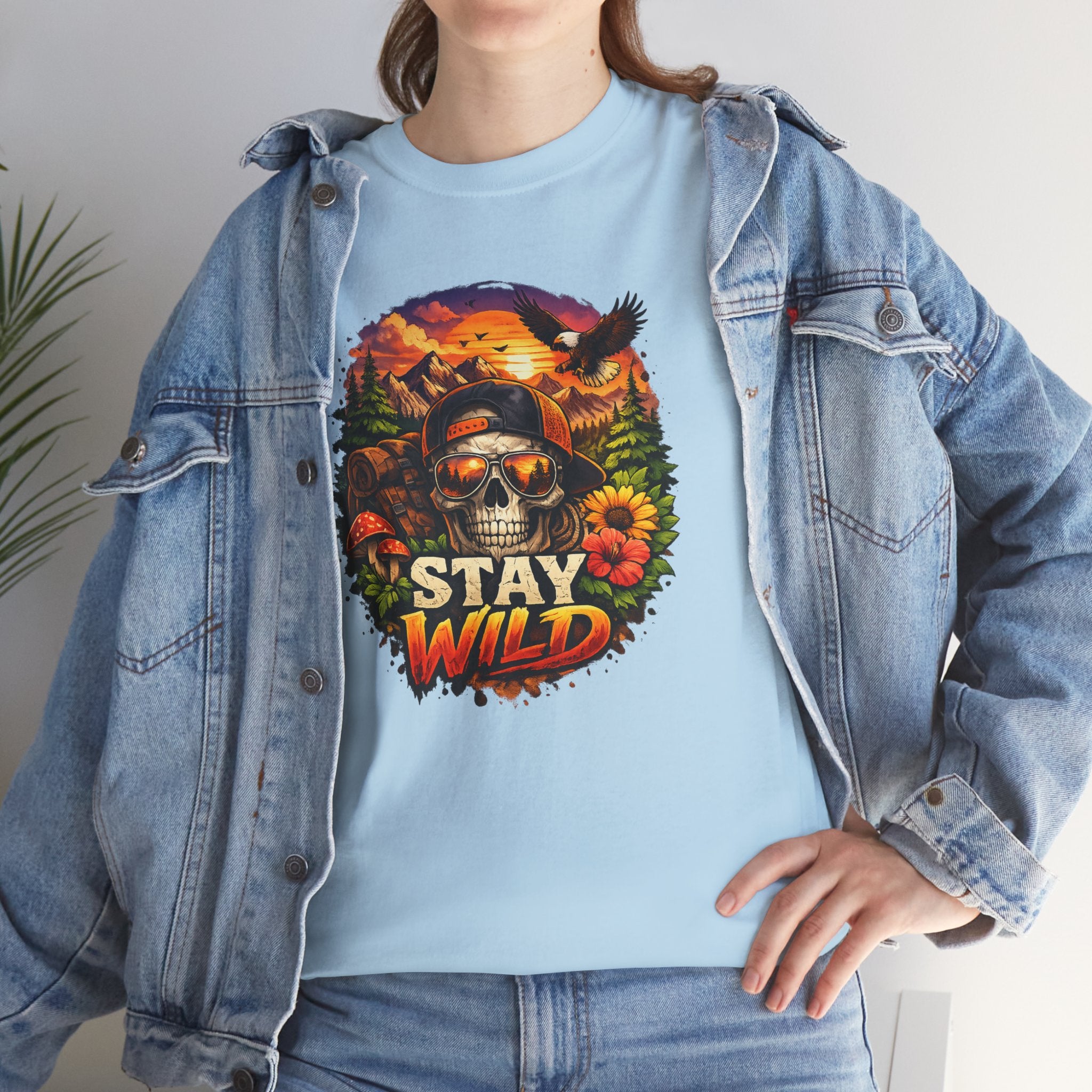 Stay Wild Skull Tee — Vintage Sunset Skull & Sunflower Graphic T-Shirt