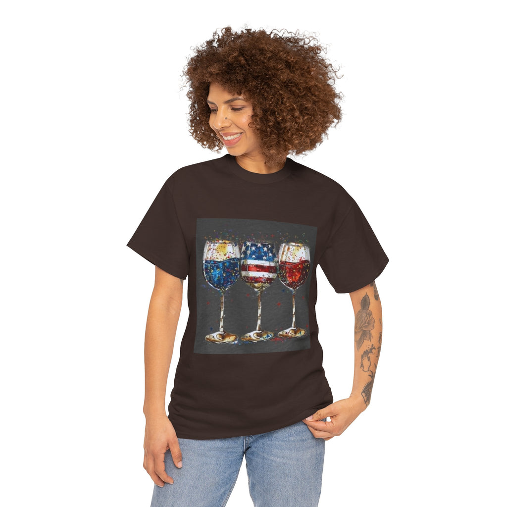 Wine Glasses with American Flag Design Tee