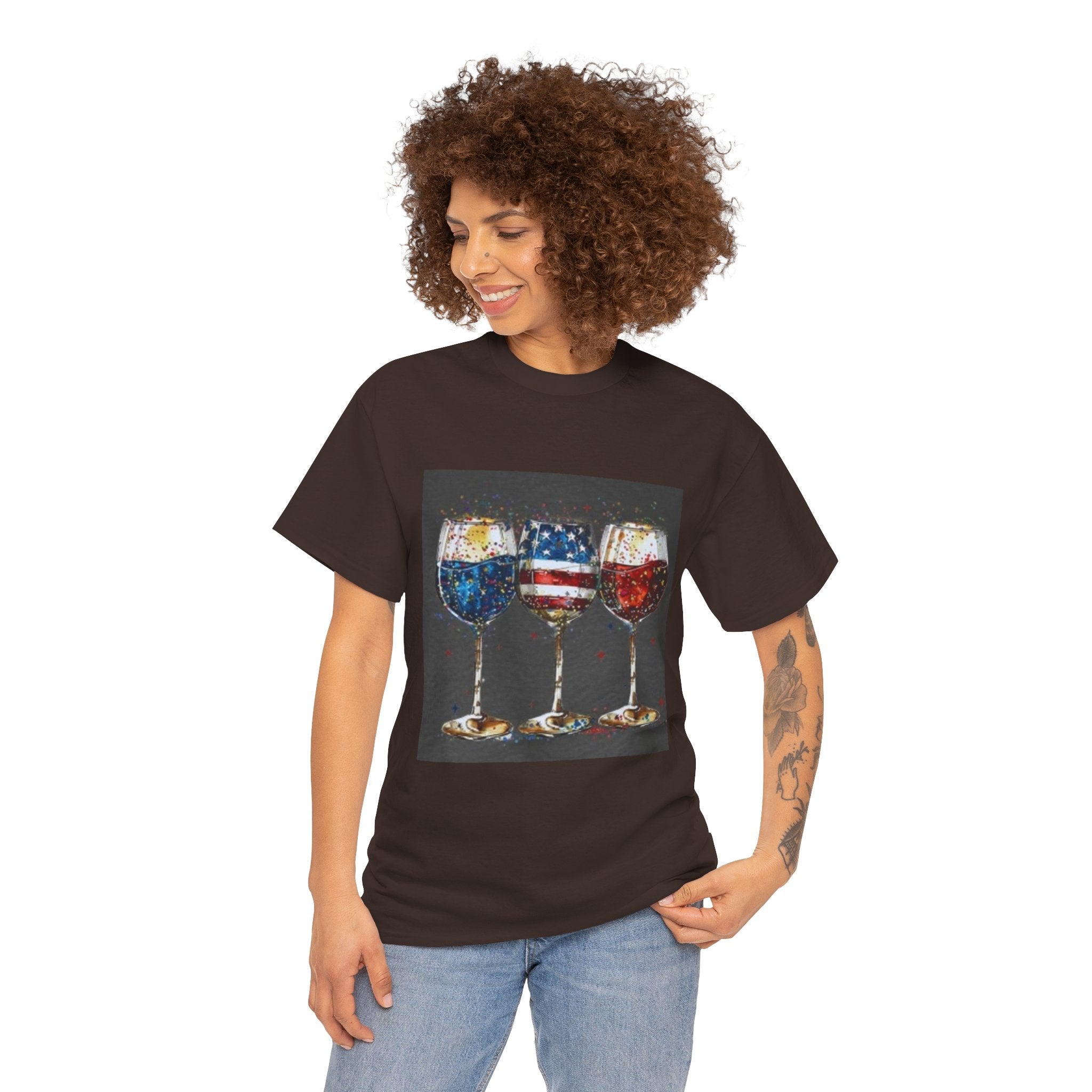 Wine Glasses with American Flag Design Tee
