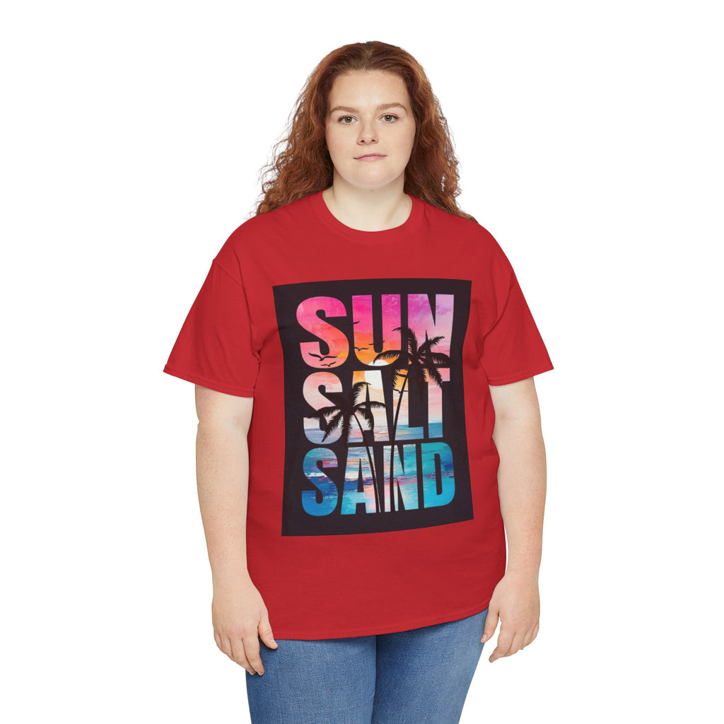 Sun Salt Sand Beach T-Shirt — Tropical Palm Sunset Graphic Tee