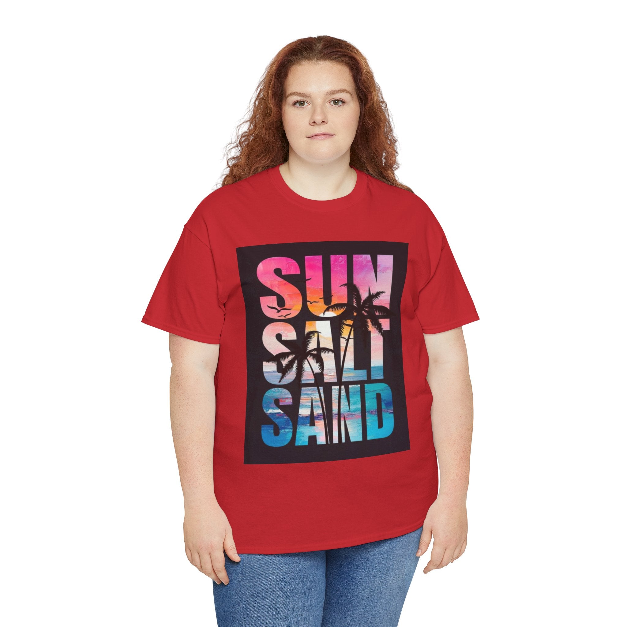 Sun Salt Sand Beach T-Shirt — Tropical Palm Sunset Graphic Tee