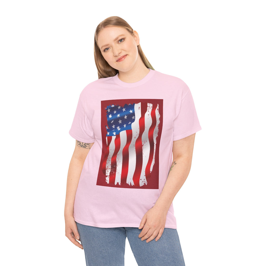 American Flag Graphic Tee — Distressed Wavy Stars & Stripes
