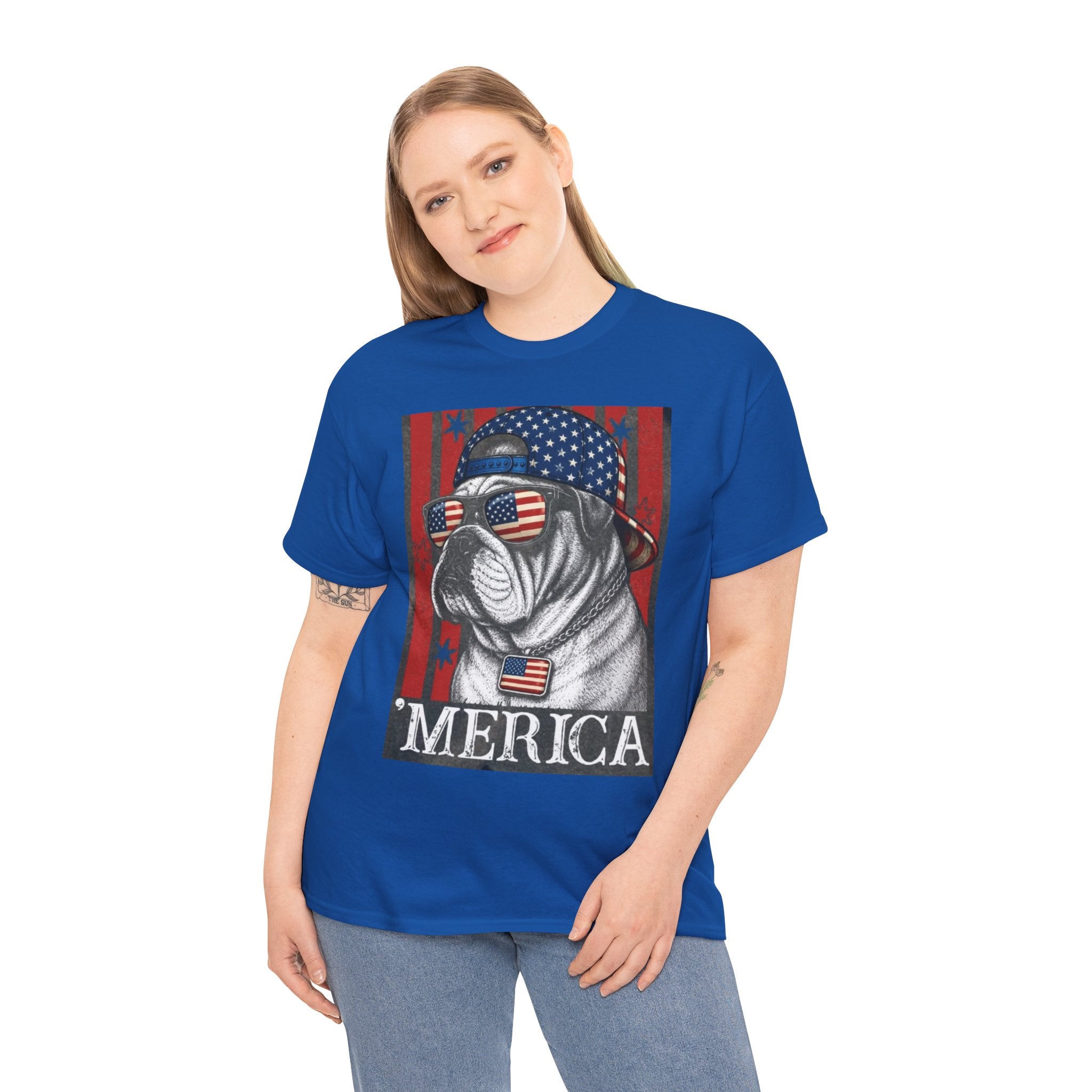 'Merica Bulldog T-Shirt — Patriotic American Flag Tee for Fourth of July