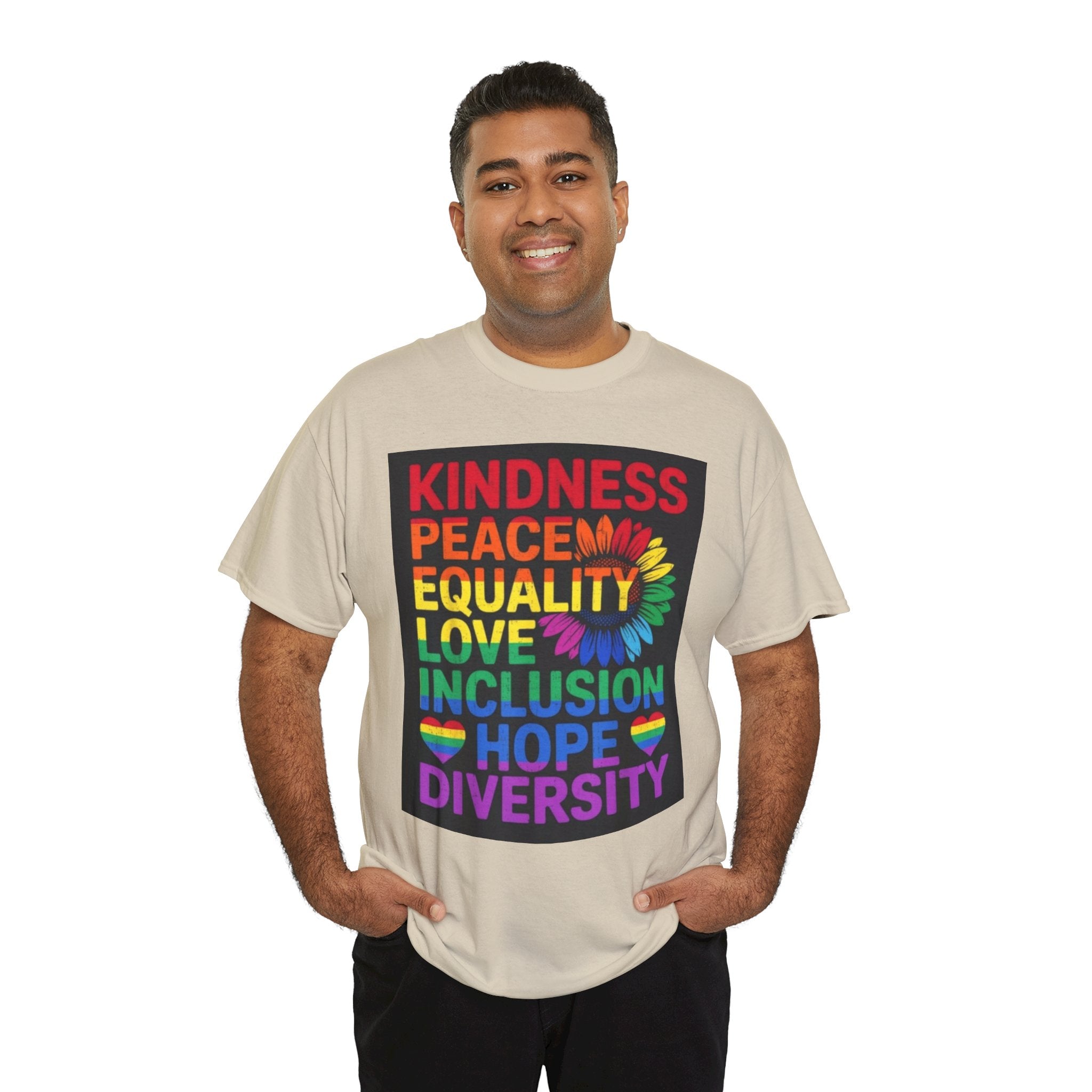 Kindness Peace Equality Rainbow T-Shirt — Pride Inclusion & Diversity Tee