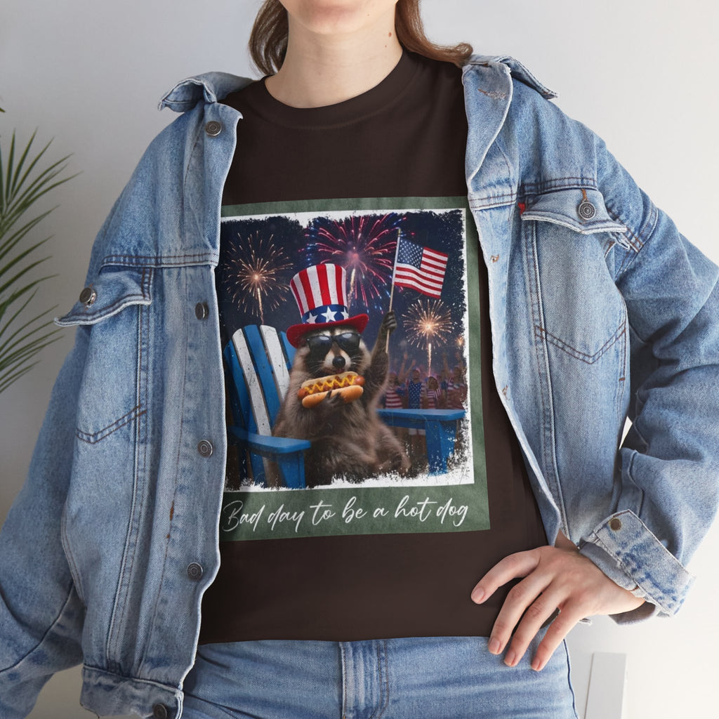Patriotic Uncle Sam Bear T-Shirt — 'God Spares Us to Be a Hot Dog' 4th of July Tee