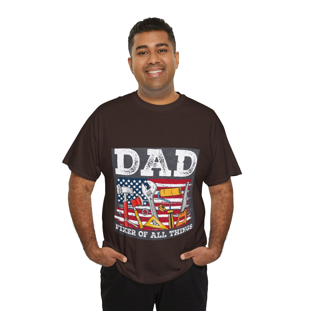 Dad Fixer Of All Things T-Shirt — American Flag Tool Graphic Tee for Fathers