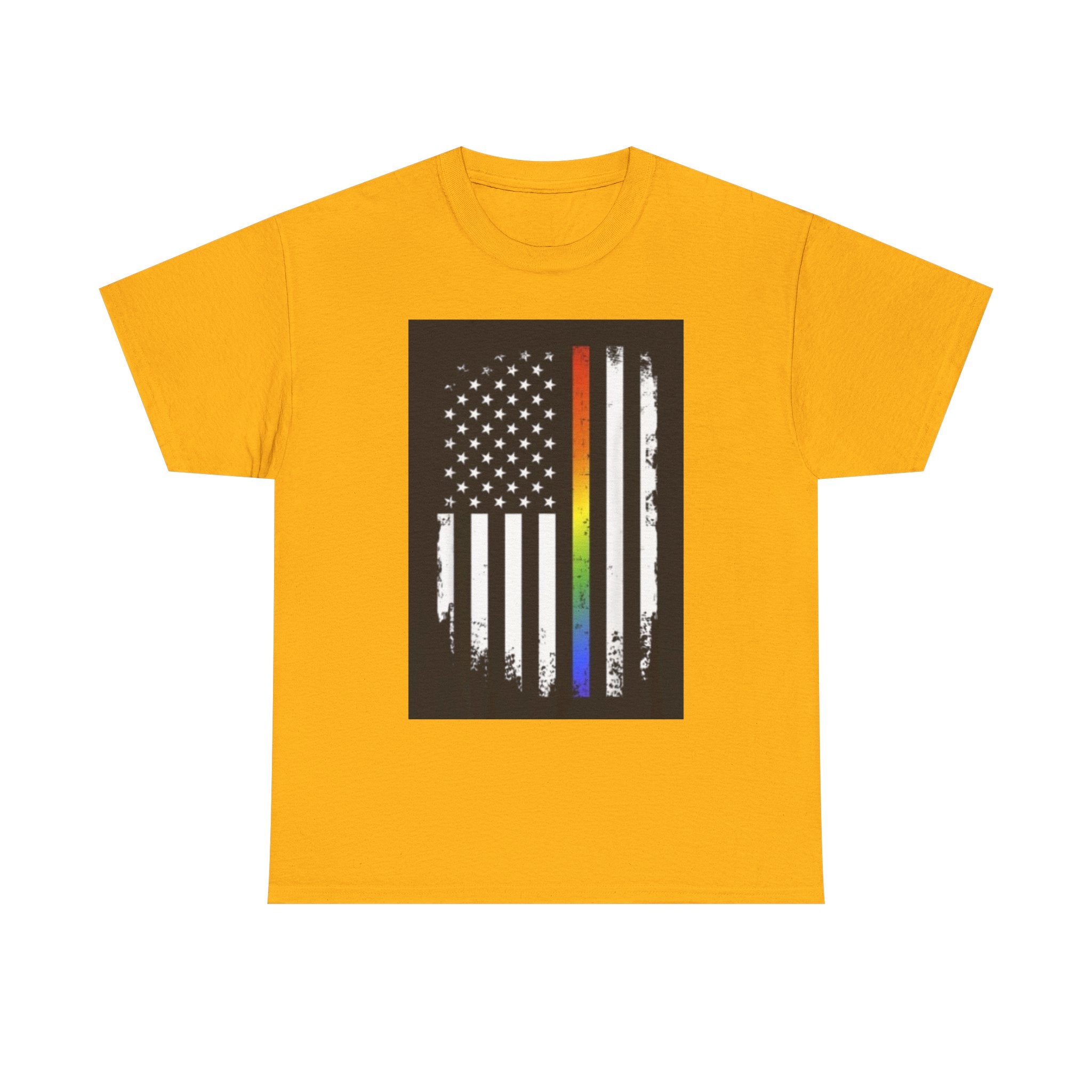 LGBTQ+ Pride Flag T‑Shirt — Distressed American Flag with Rainbow Stripe