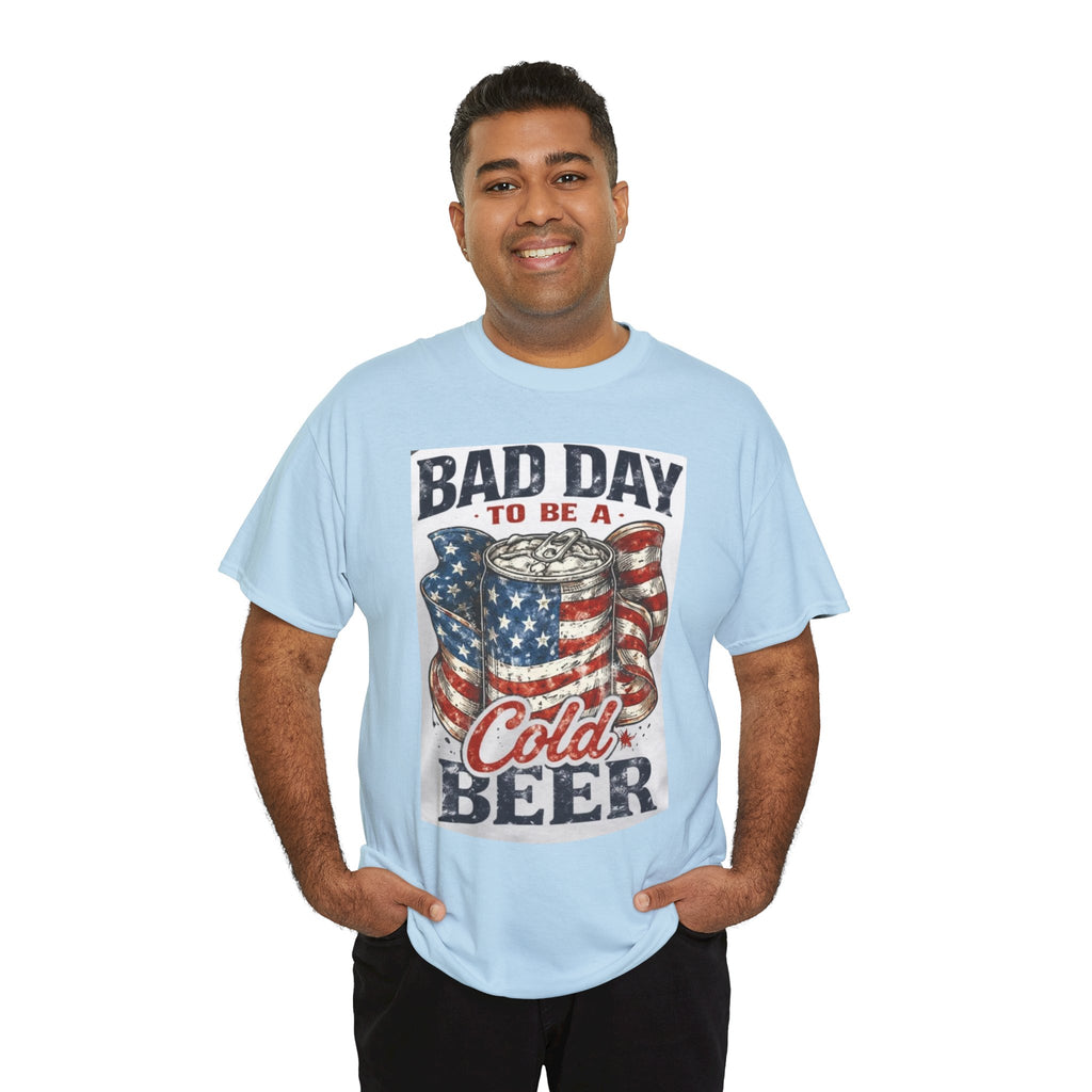 Bad Day to Be a Cold Beer T-Shirt — American Flag Beer Can Graphic Tee