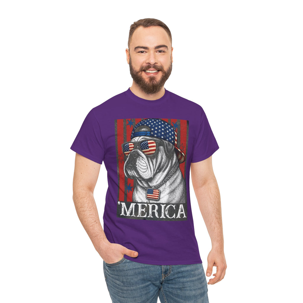 'Merica Bulldog T-Shirt — Patriotic American Flag Tee for Fourth of July