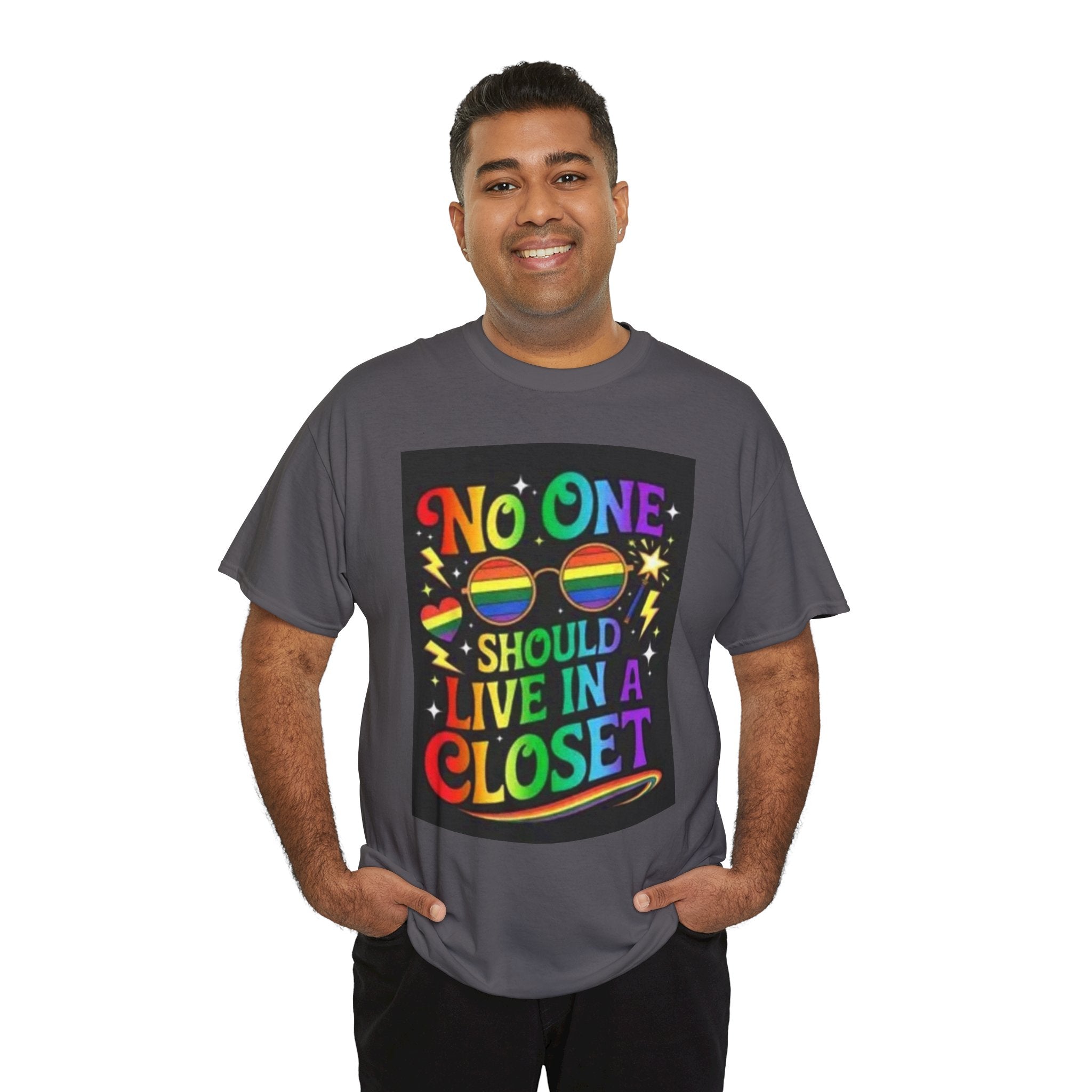 T‑Shirt — "No One Should Live in a Closet" Rainbow Pride Tee