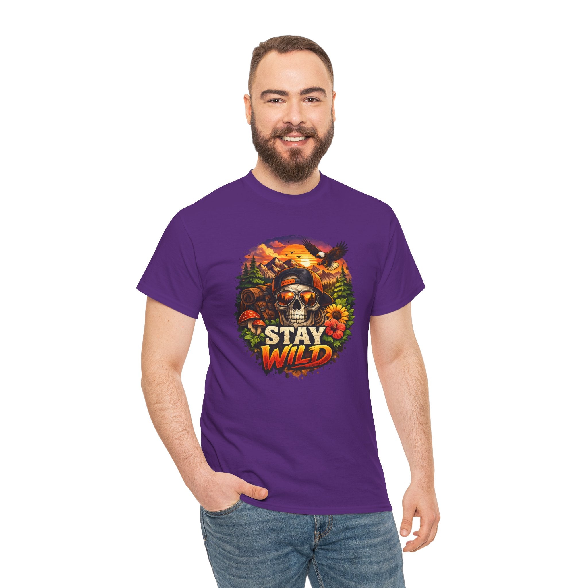 Stay Wild Skull Tee — Vintage Sunset Skull & Sunflower Graphic T-Shirt