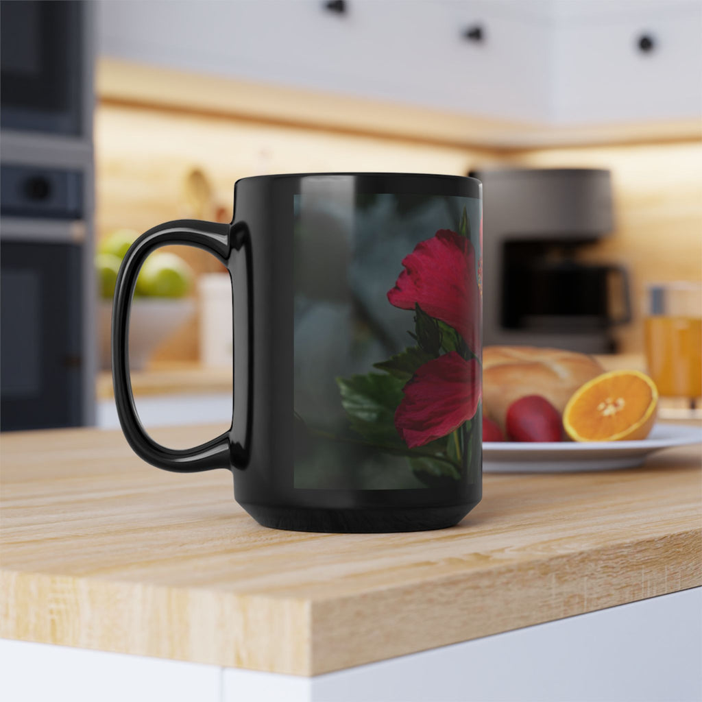 Hibiscus Floral Black Mug - Tropical Red Flower Coffee Cup (11oz/15oz)