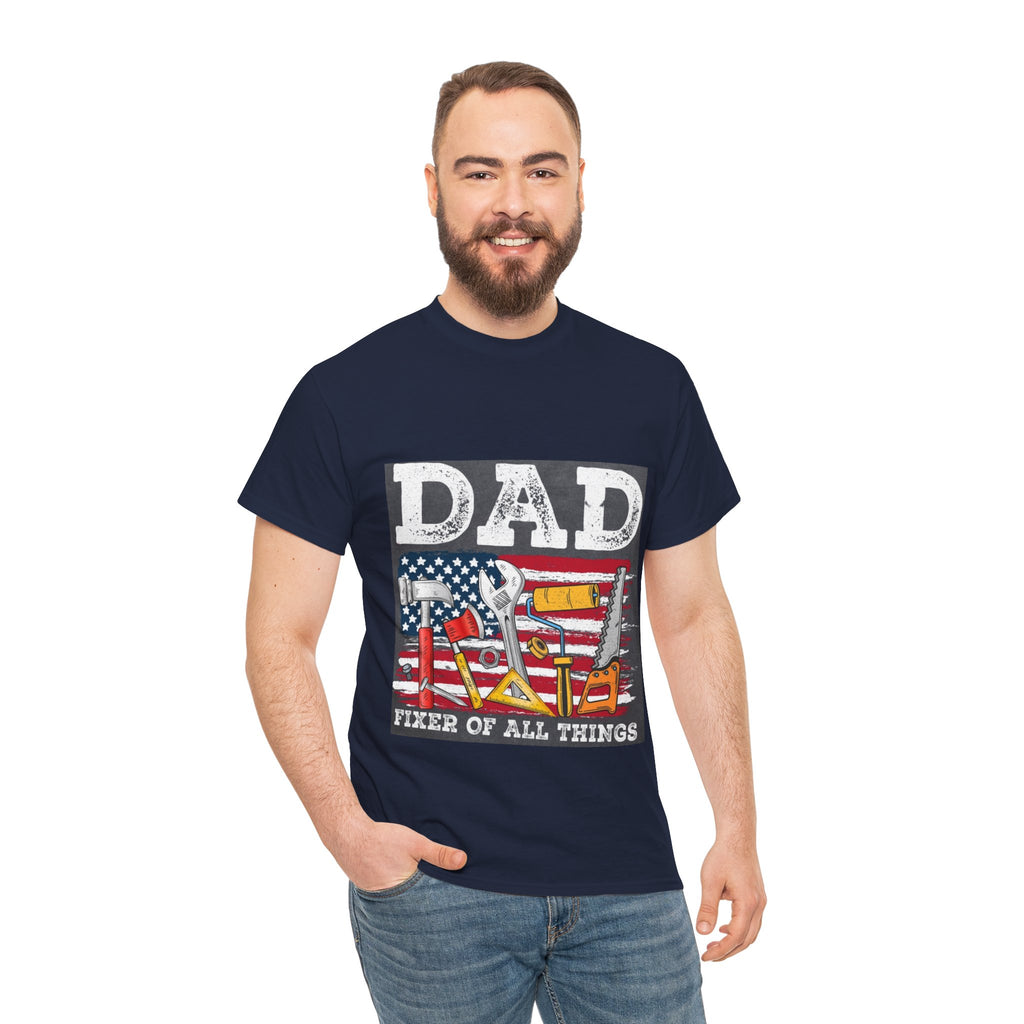 Dad Fixer Of All Things T-Shirt — American Flag Tool Graphic Tee for Fathers
