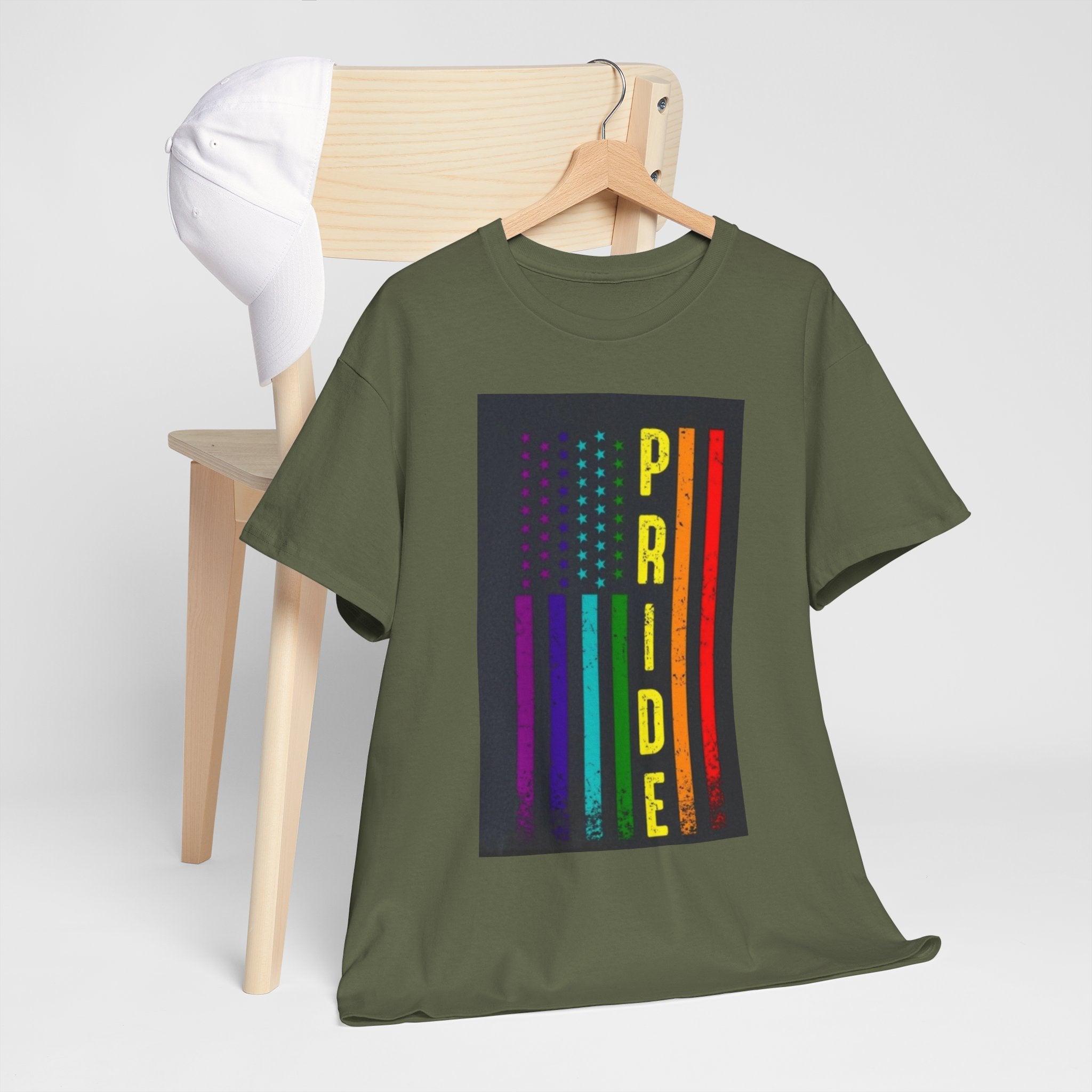 Pride Rainbow Flag Tee — Vertical "PRIDE" Graphic T-Shirt