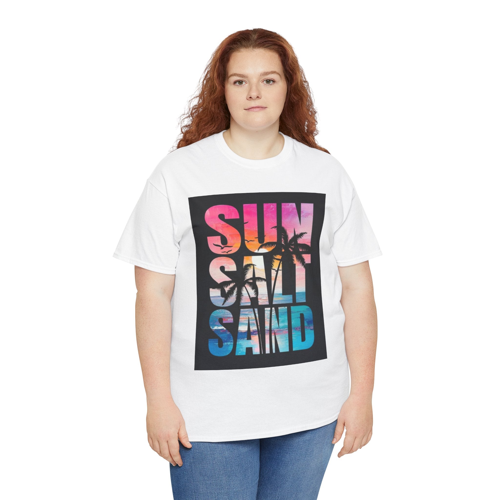 Sun Salt Sand Beach T-Shirt — Tropical Palm Sunset Graphic Tee