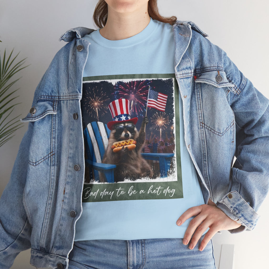 Patriotic Uncle Sam Bear T-Shirt — 'God Spares Us to Be a Hot Dog' 4th of July Tee