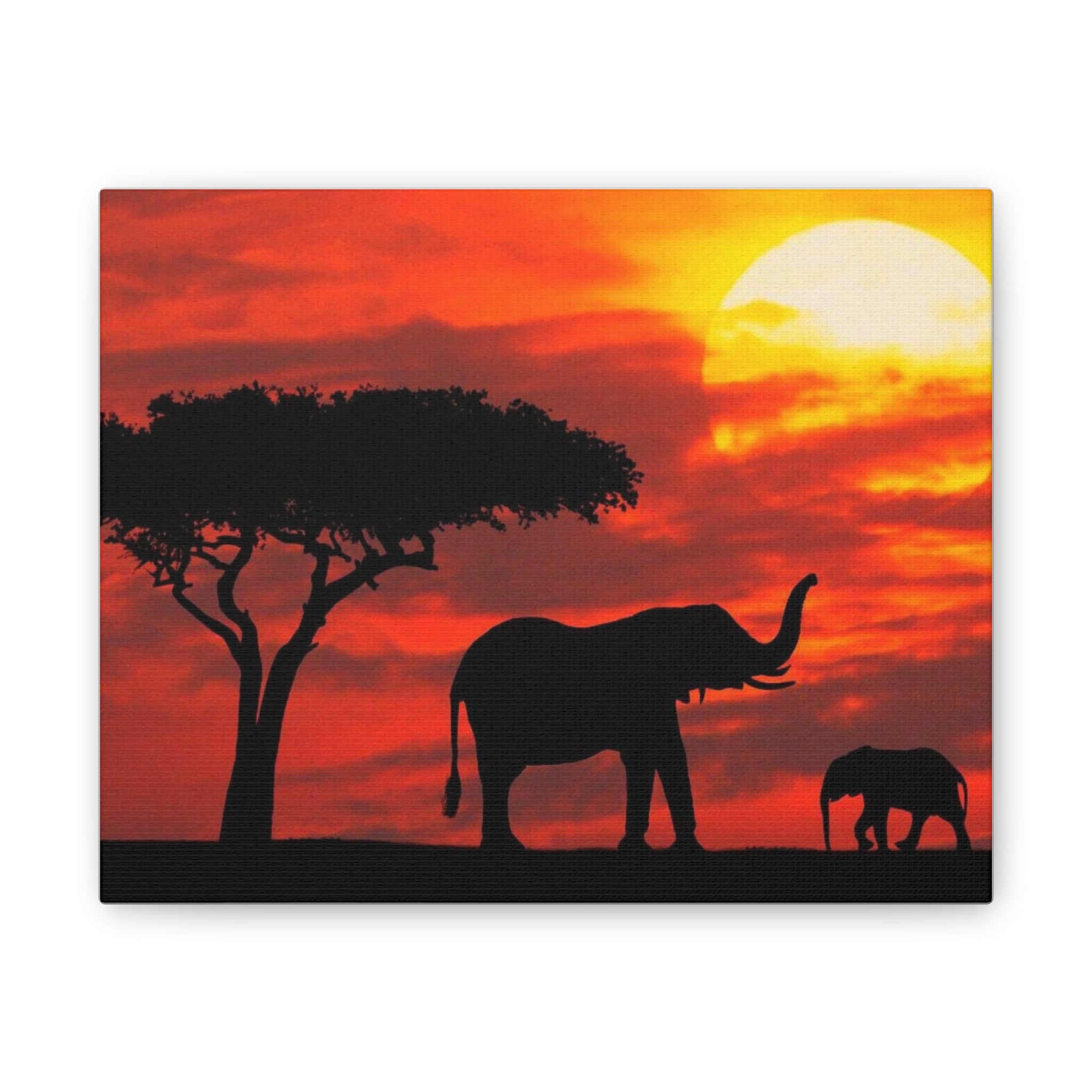 Elephant Sunset Canvas Print — African Safari Wall Art