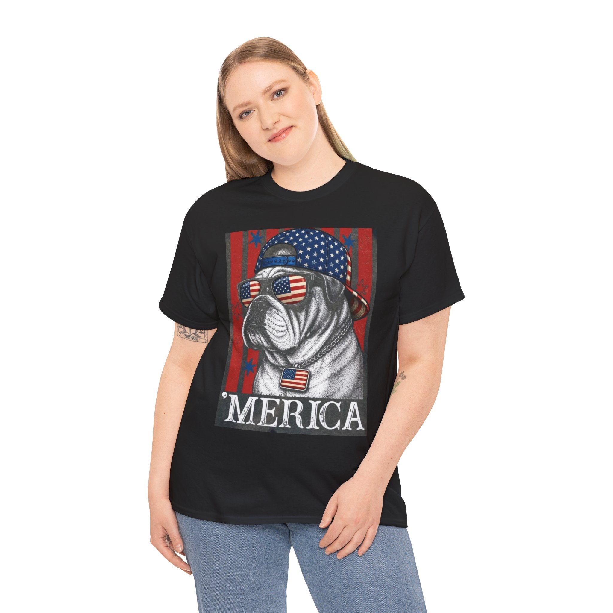 'Merica Bulldog T-Shirt — Patriotic American Flag Tee for Fourth of July