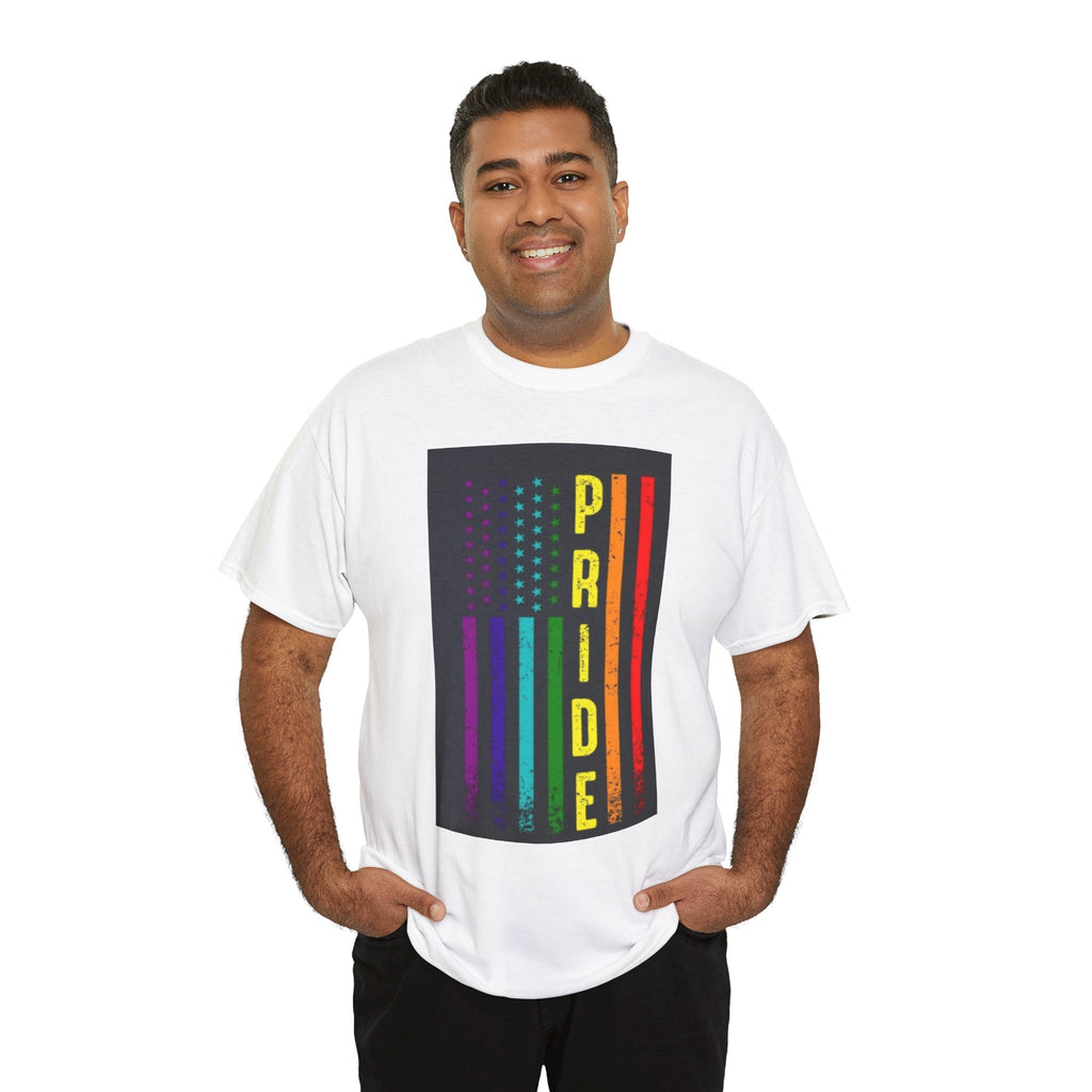 Pride Rainbow Flag Tee — Vertical "PRIDE" Graphic T-Shirt
