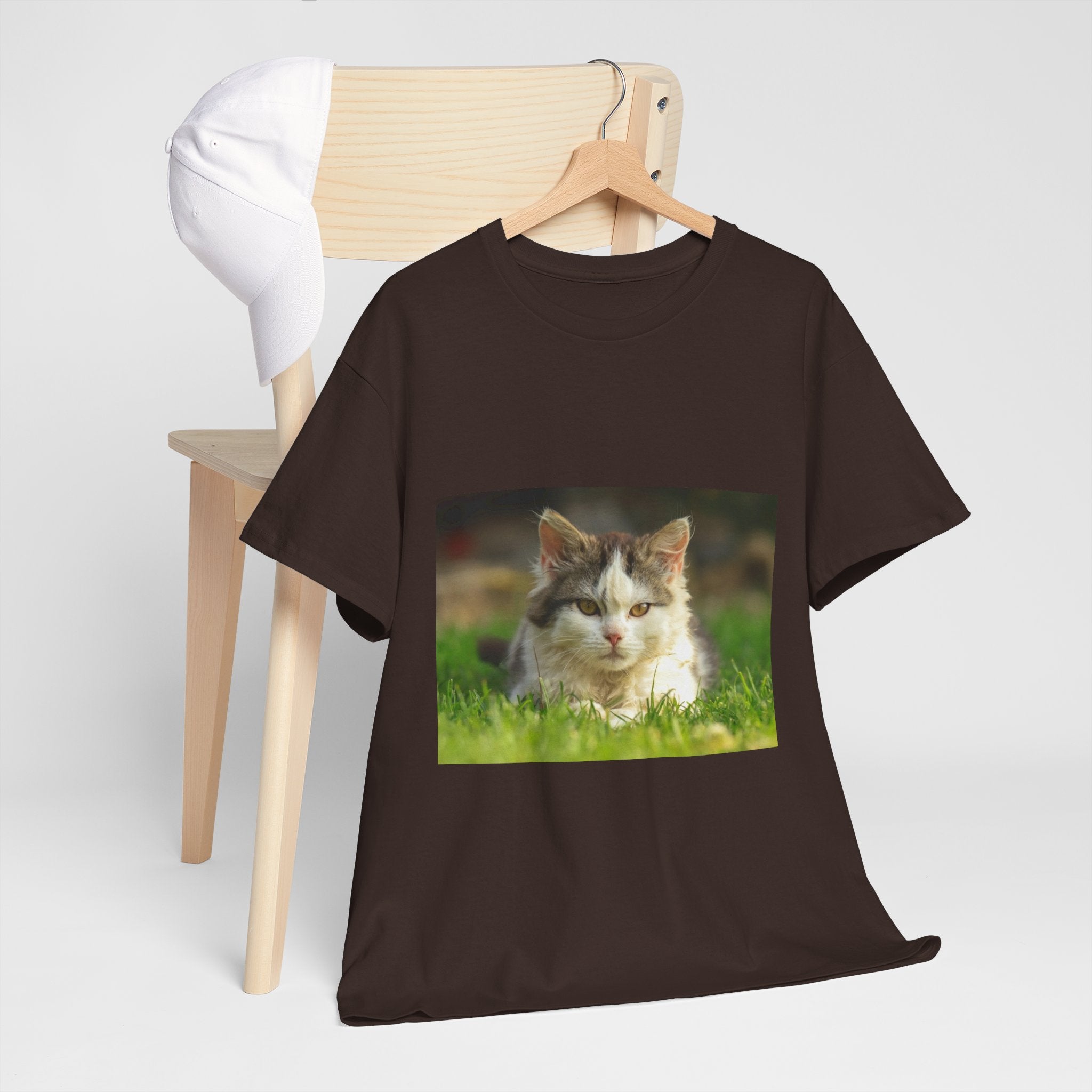 Cat Photo Tee — Relaxed Cat Lying in Grass T-Shirt