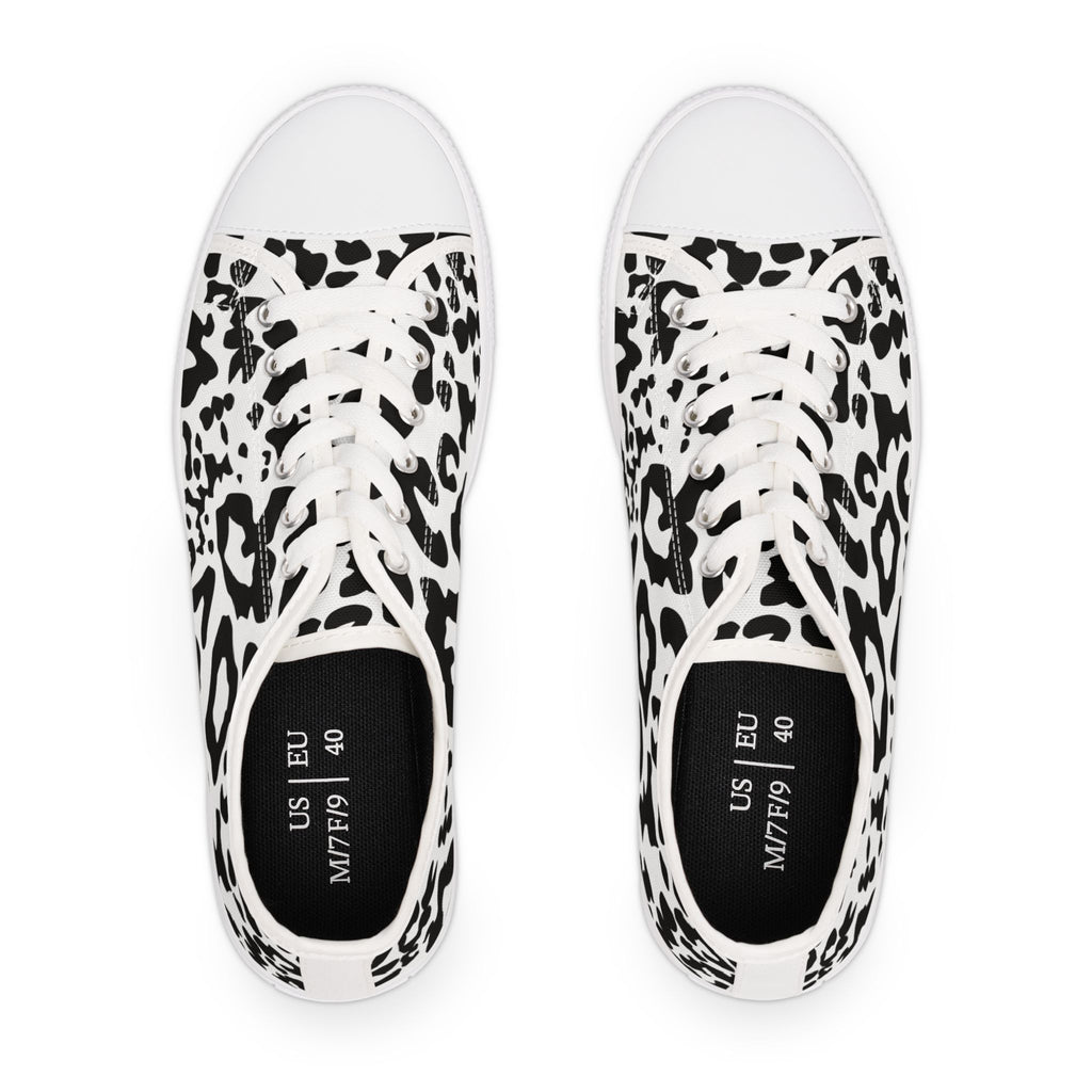 Leopard Print Low Top Sneakers — Black & White Casual Canvas Shoes